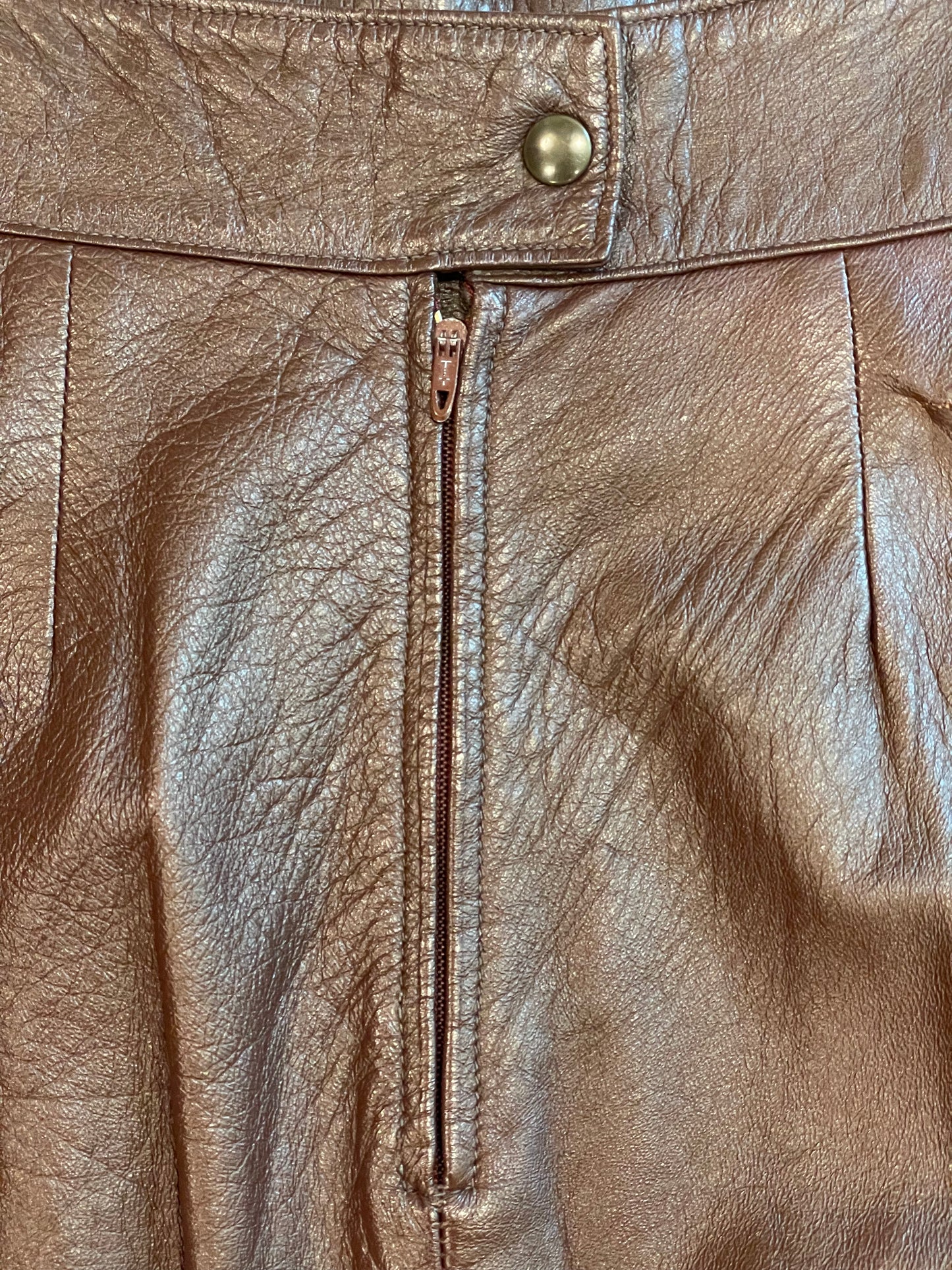 1980s Cognac Leather Mini Skirt