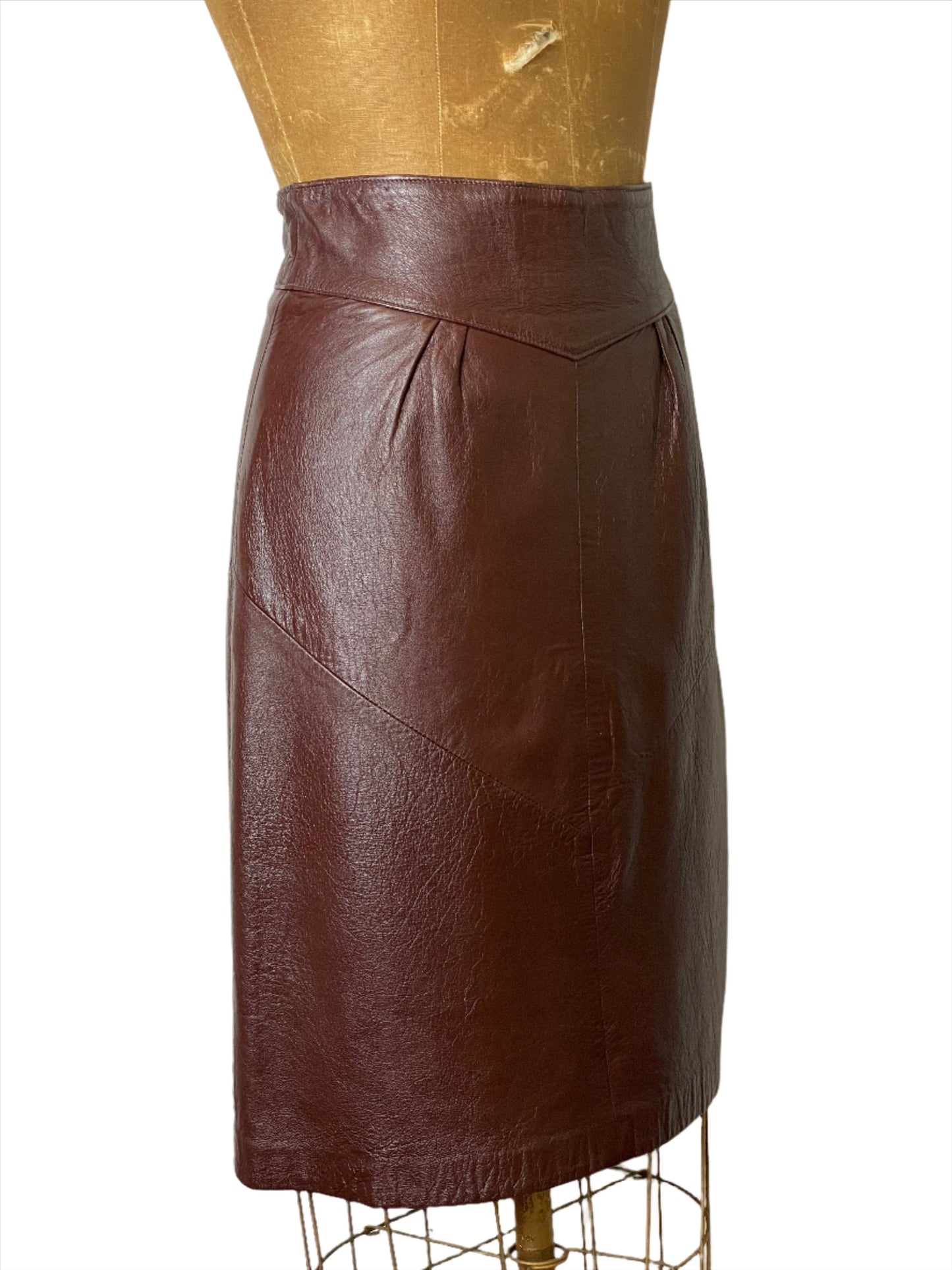 1980s Cognac Leather Mini Skirt