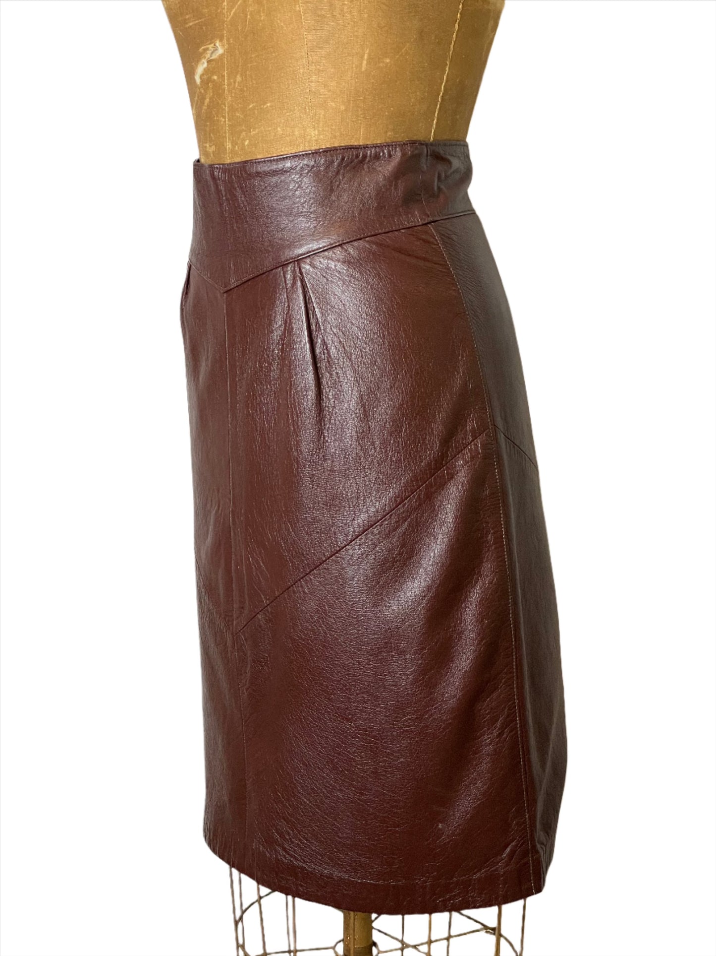 1980s Cognac Leather Mini Skirt