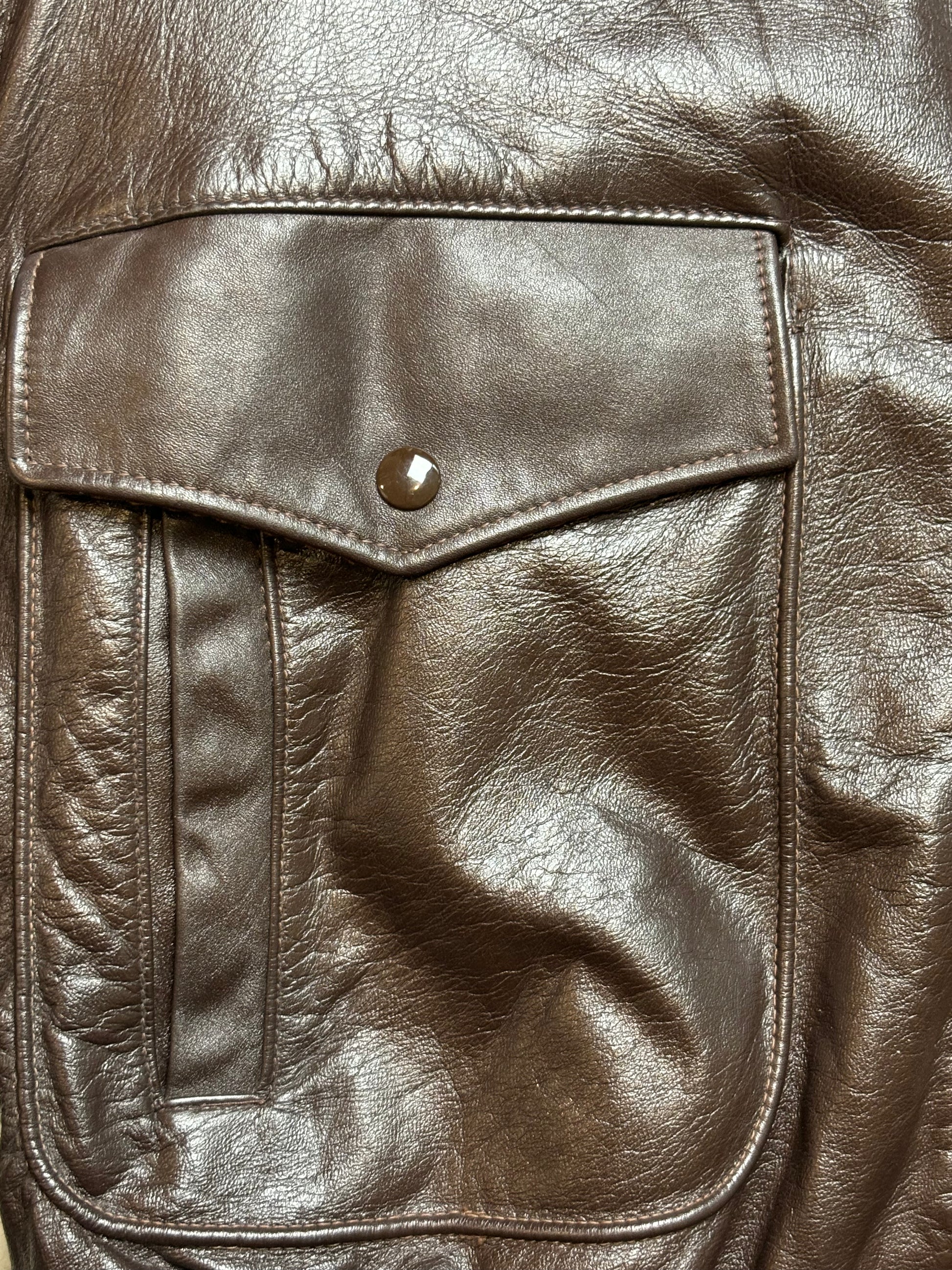 '70s Vintage Brwn Excelled Leather Flight Bomber Jkt - 2XL