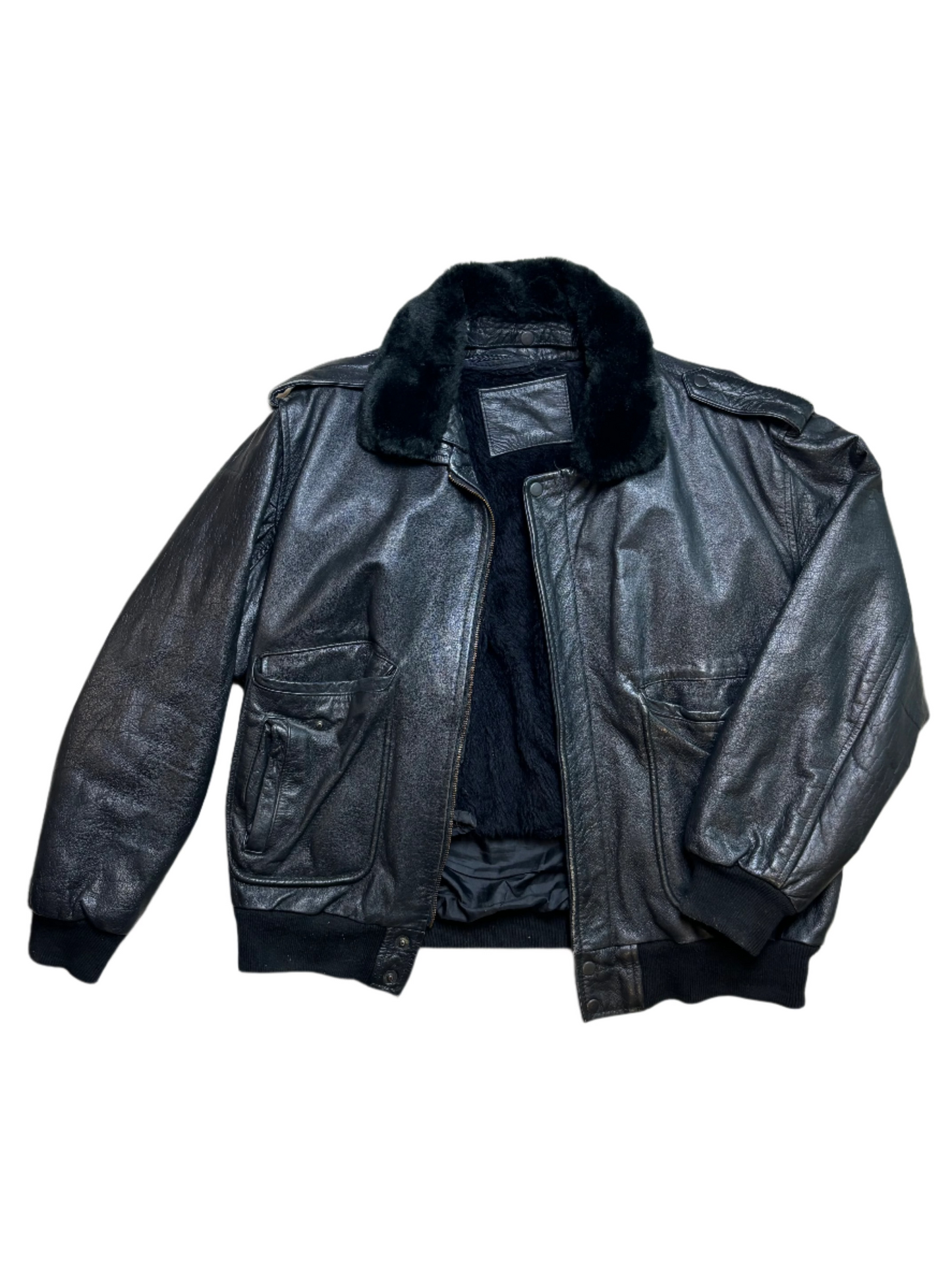 '80s Vintage Blk Leather Moto Jkt w Detachable Lining - 2XL