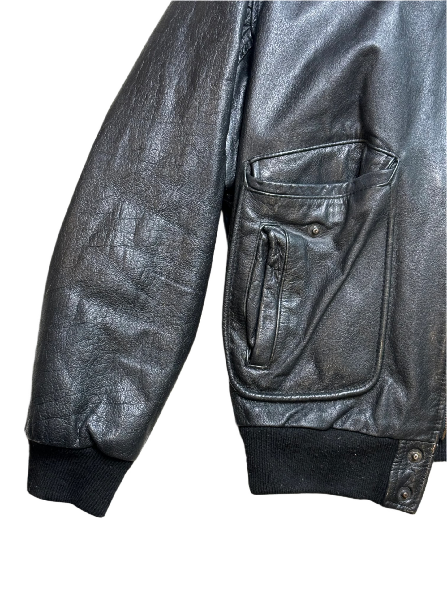 '80s Vintage Blk Leather Moto Jkt w Detachable Lining - 2XL