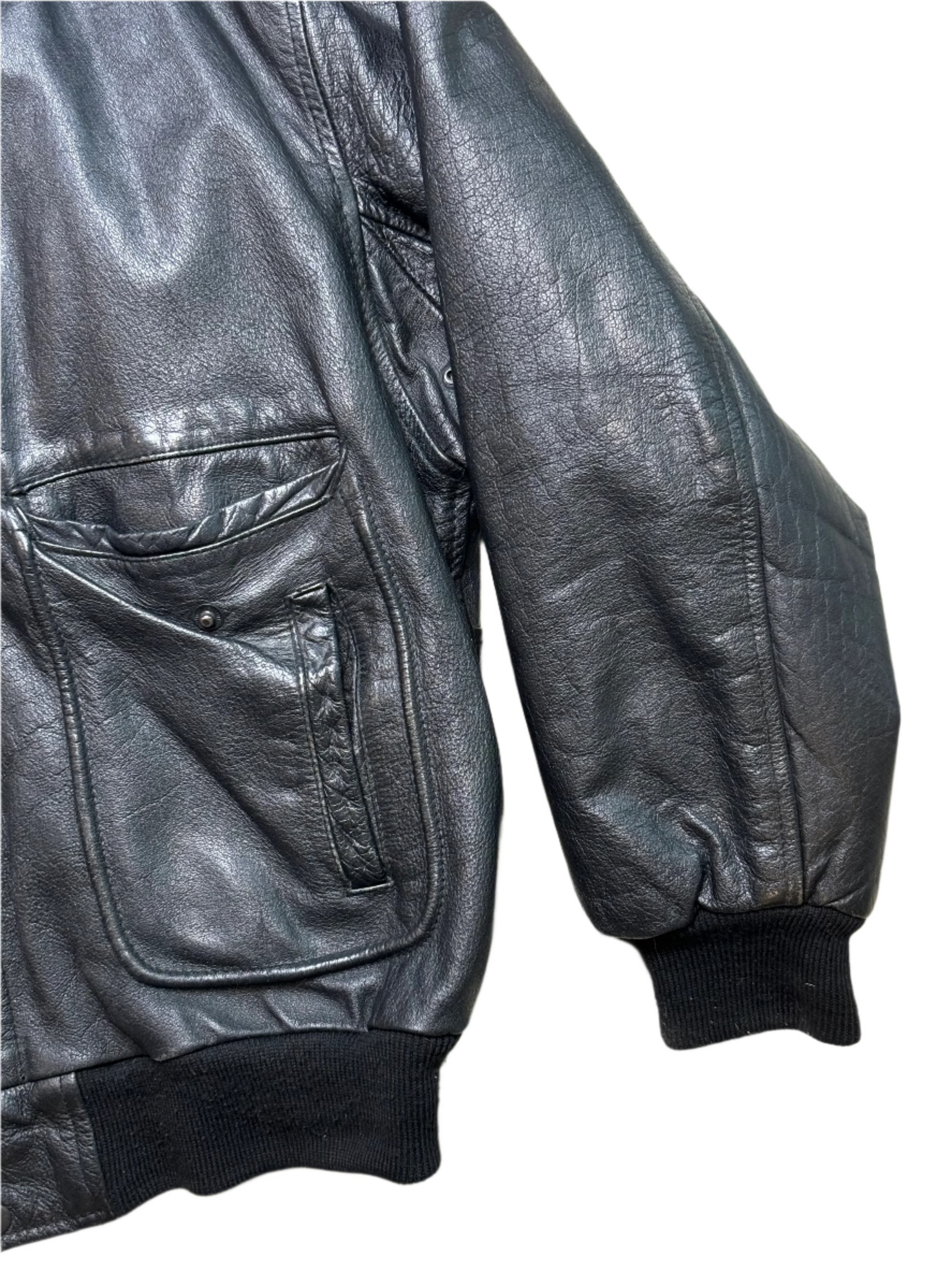 '80s Vintage Blk Leather Moto Jkt w Detachable Lining - 2XL