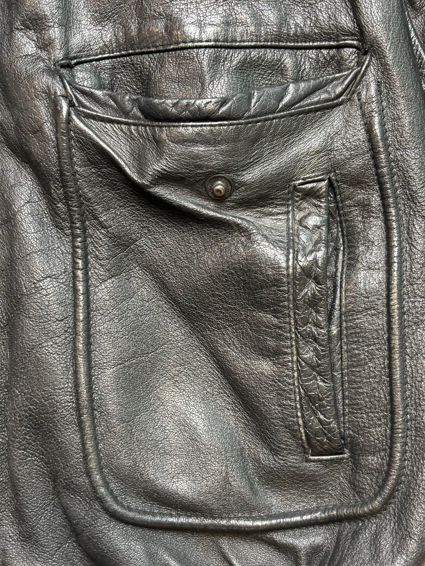 '80s Vintage Blk Leather Moto Jkt w Detachable Lining - 2XL