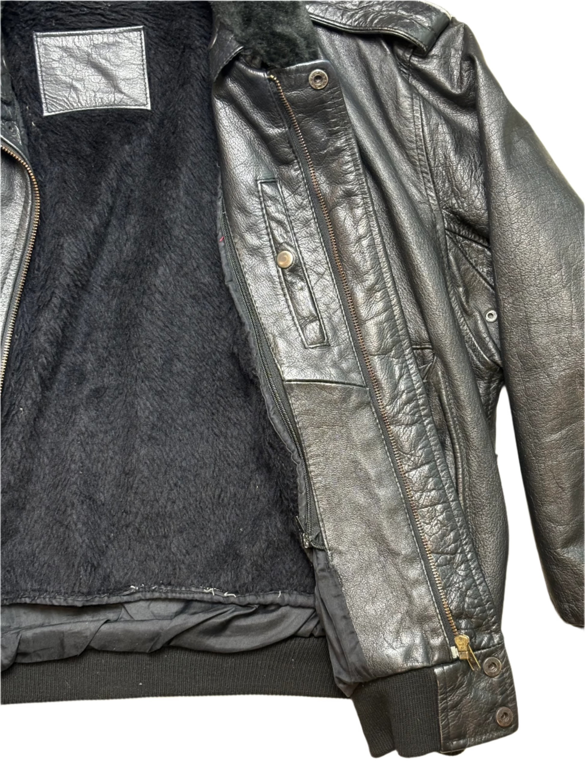 '80s Vintage Blk Leather Moto Jkt w Detachable Lining - 2XL