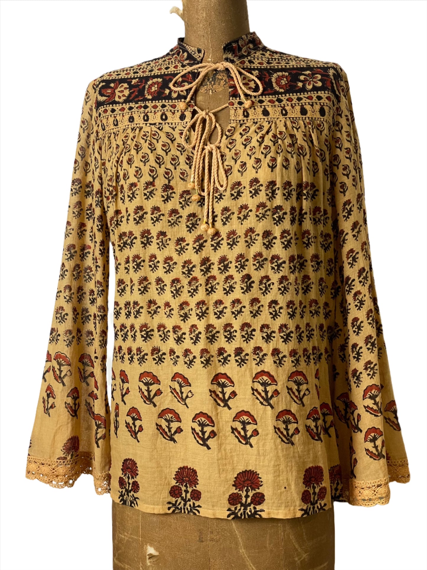 Vintage Indian Block Print Tan Tunic - LRG