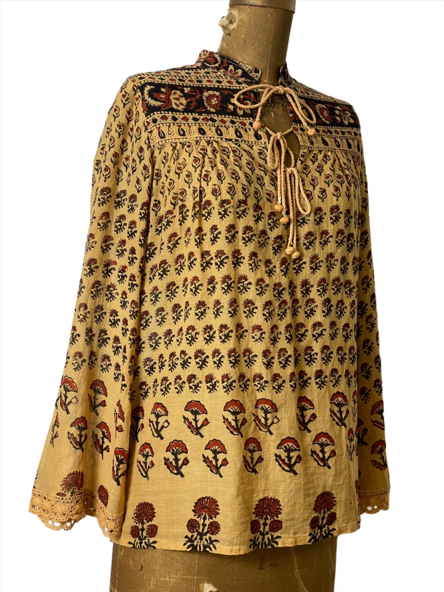 Vintage Indian Block Print Tan Tunic - LRG