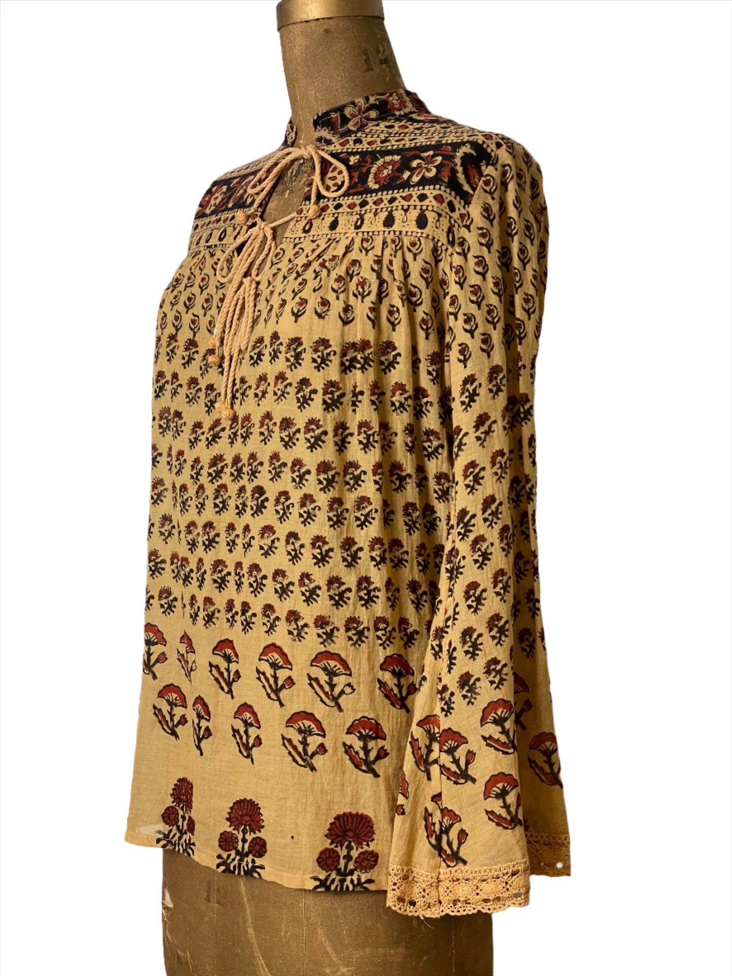 Vintage Indian Block Print Tan Tunic - LRG