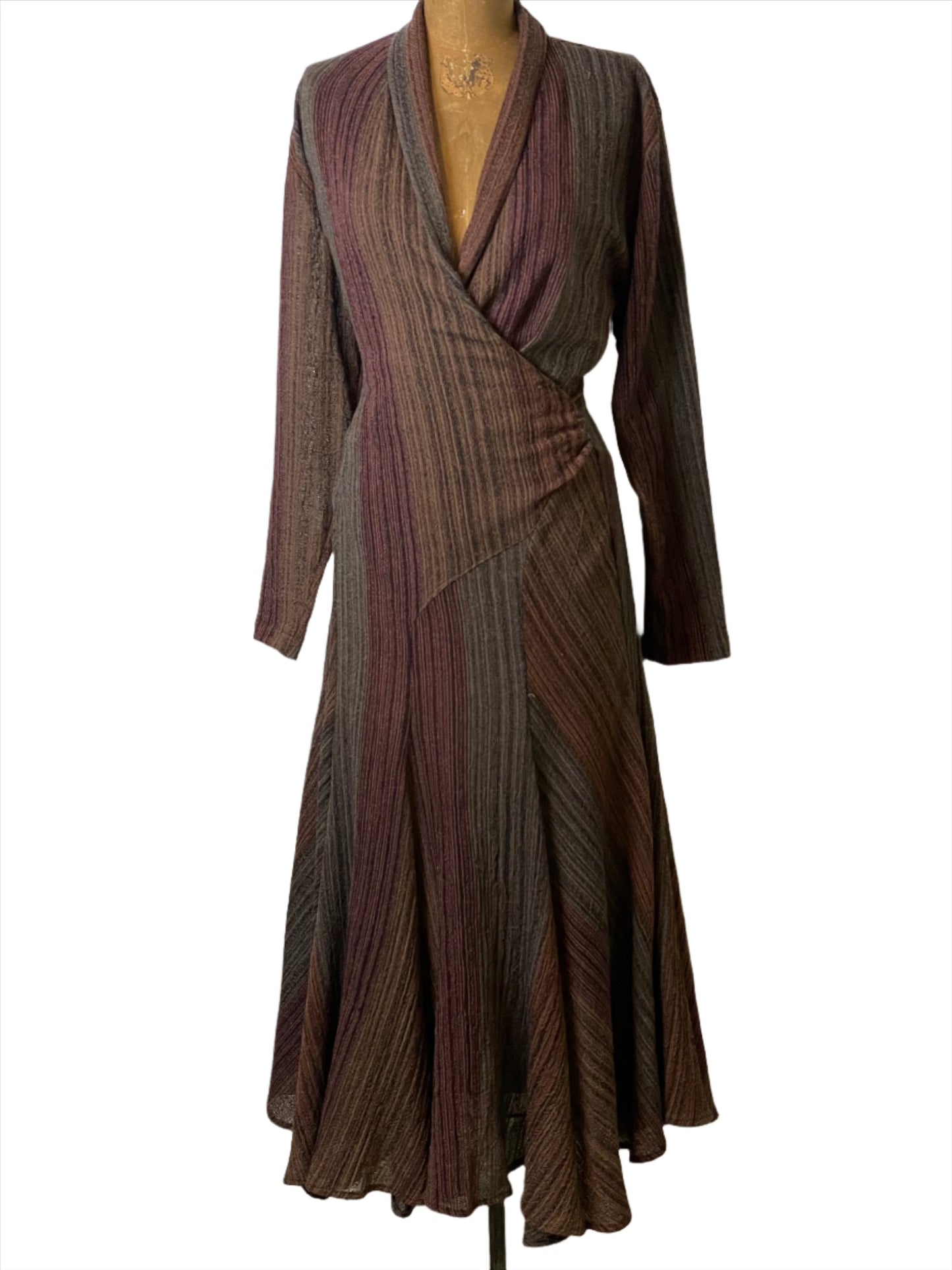 1970s/80s Norma Kamali Striped Wrap Dress - Lrg