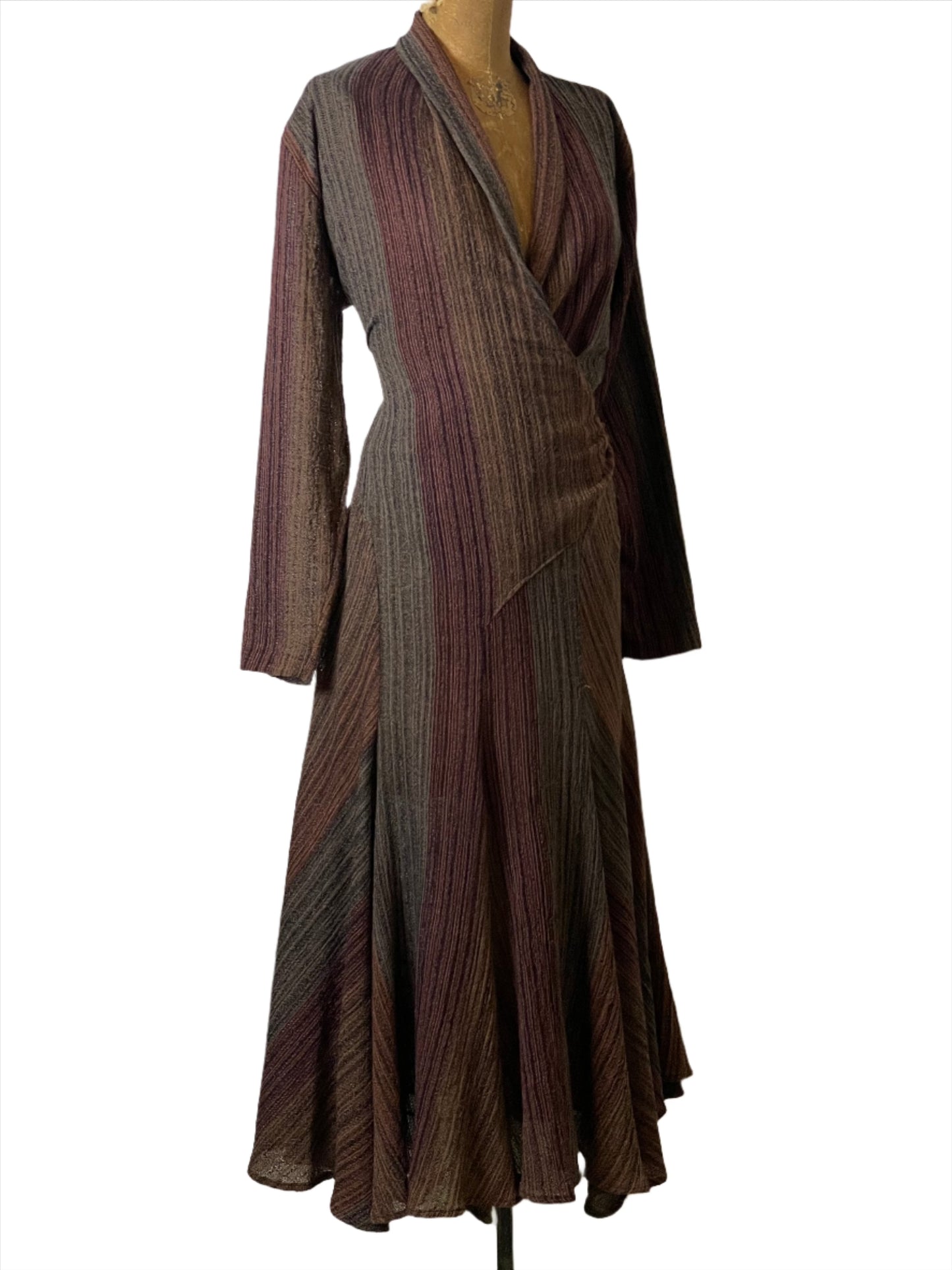 1970s/80s Norma Kamali Striped Wrap Dress - Lrg