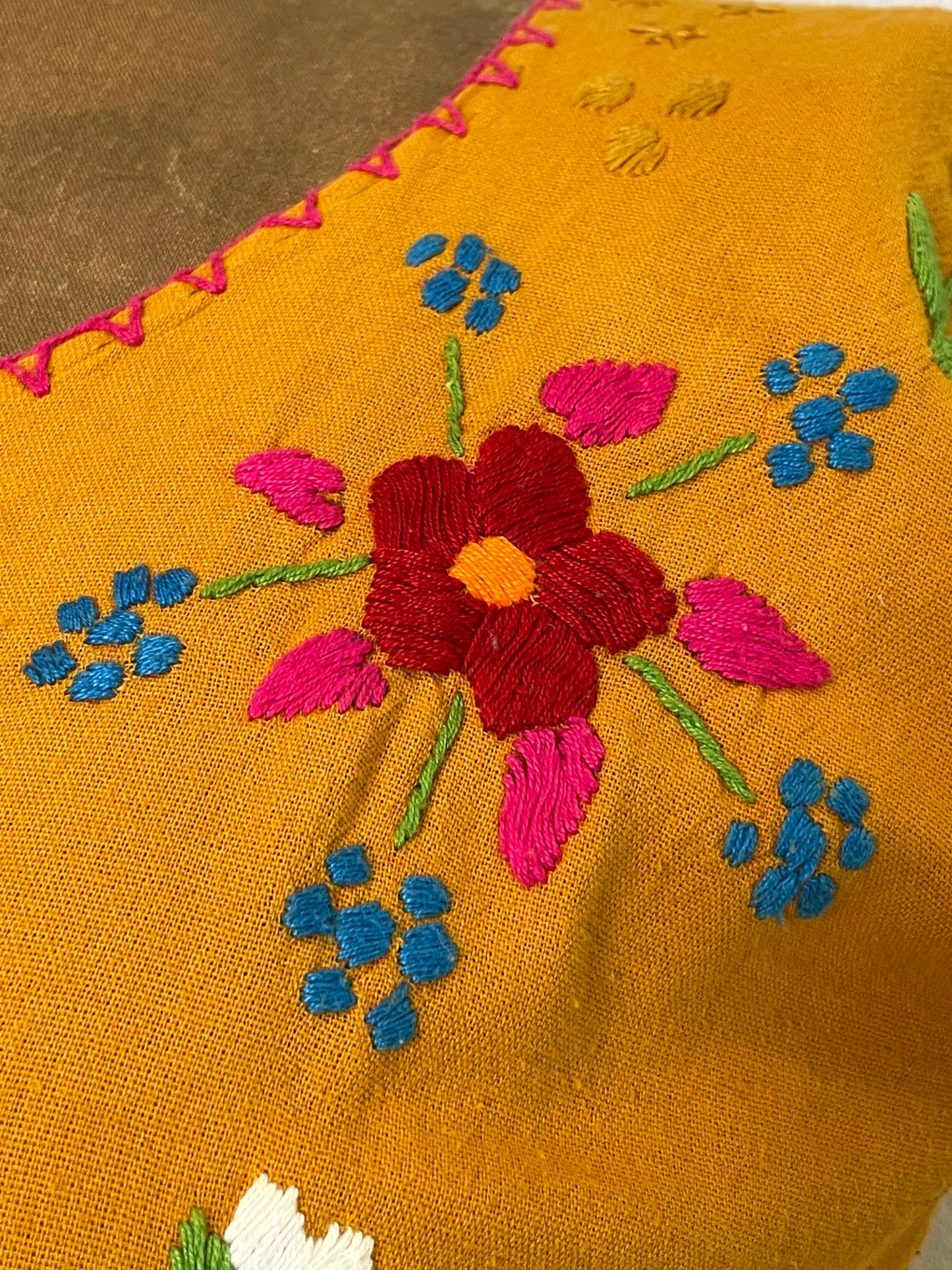 South American Marigold Embroidered Huipil Blouse - MED