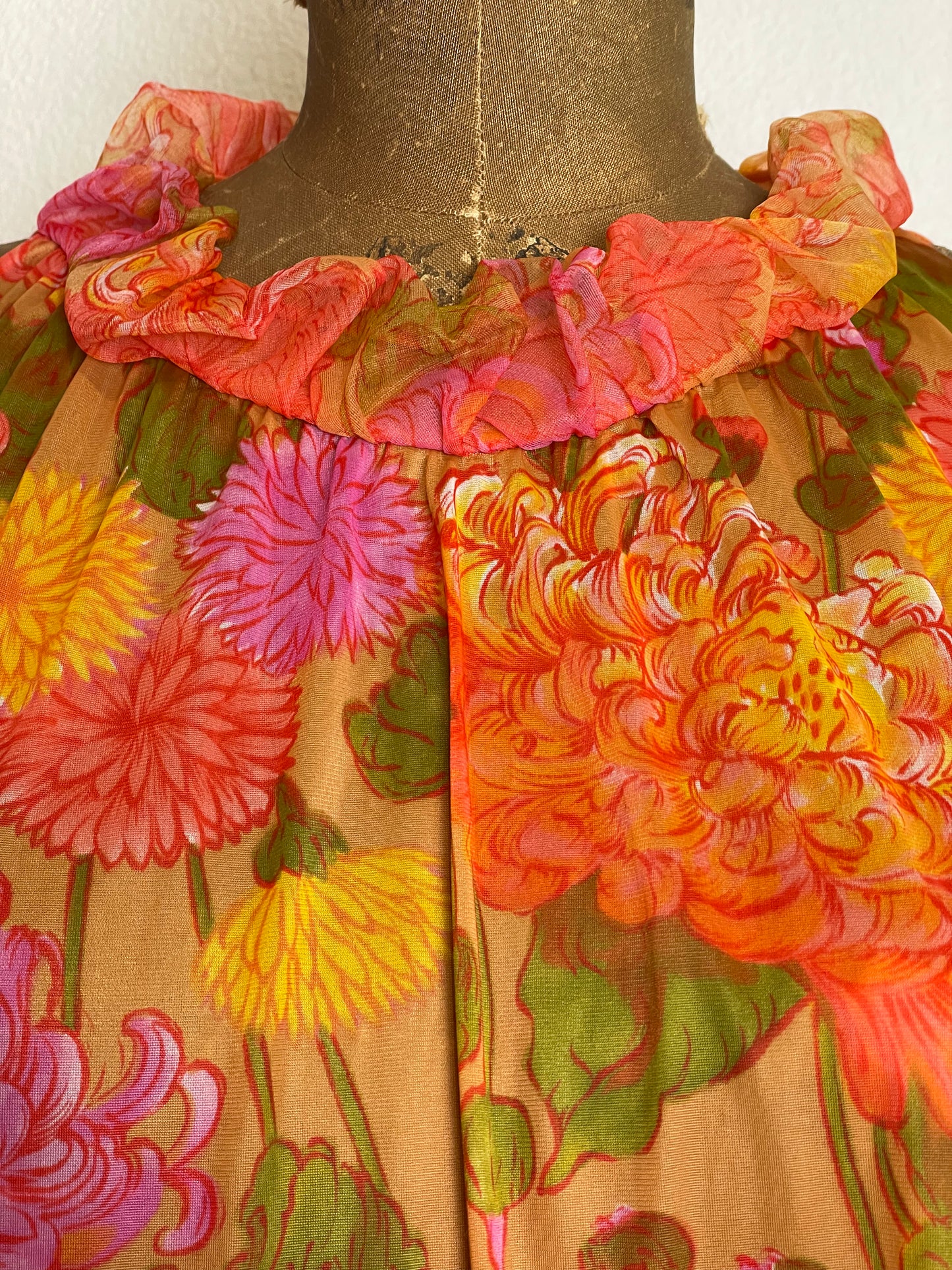 1960s Orange Floral A-Line Sheer Nightie