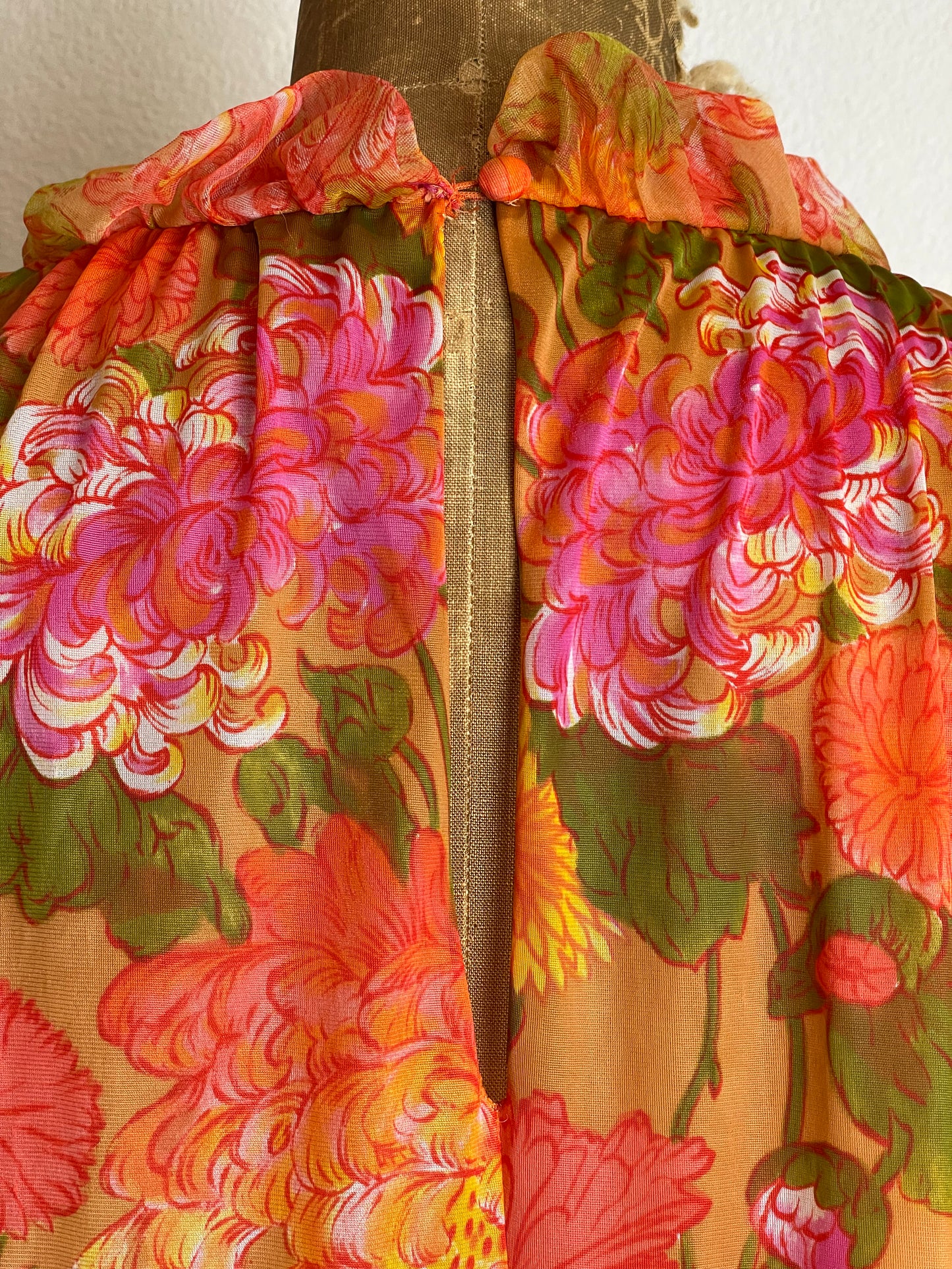 1960s Orange Floral A-Line Sheer Nightie