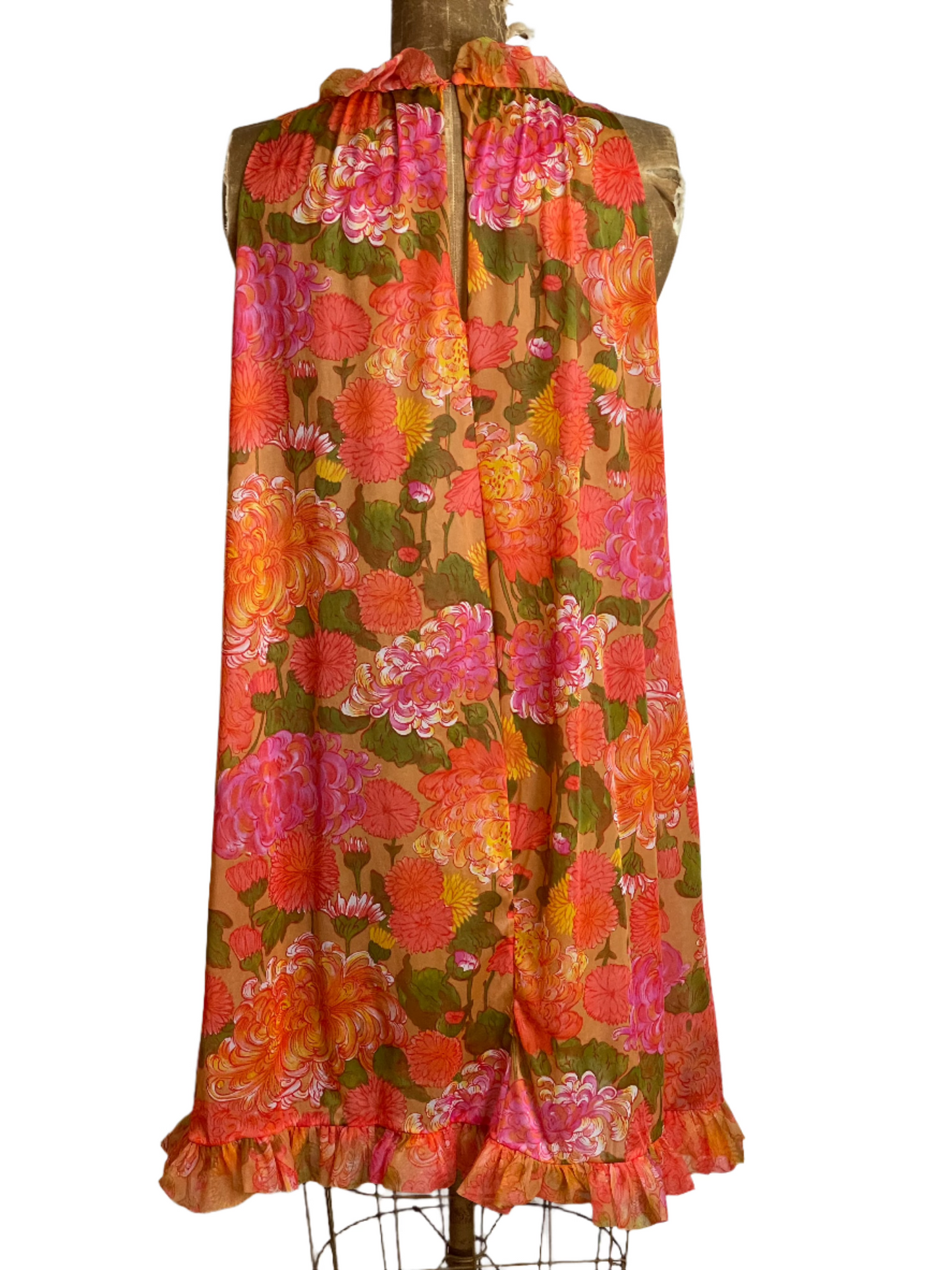 1960s Orange Floral A-Line Sheer Nightie