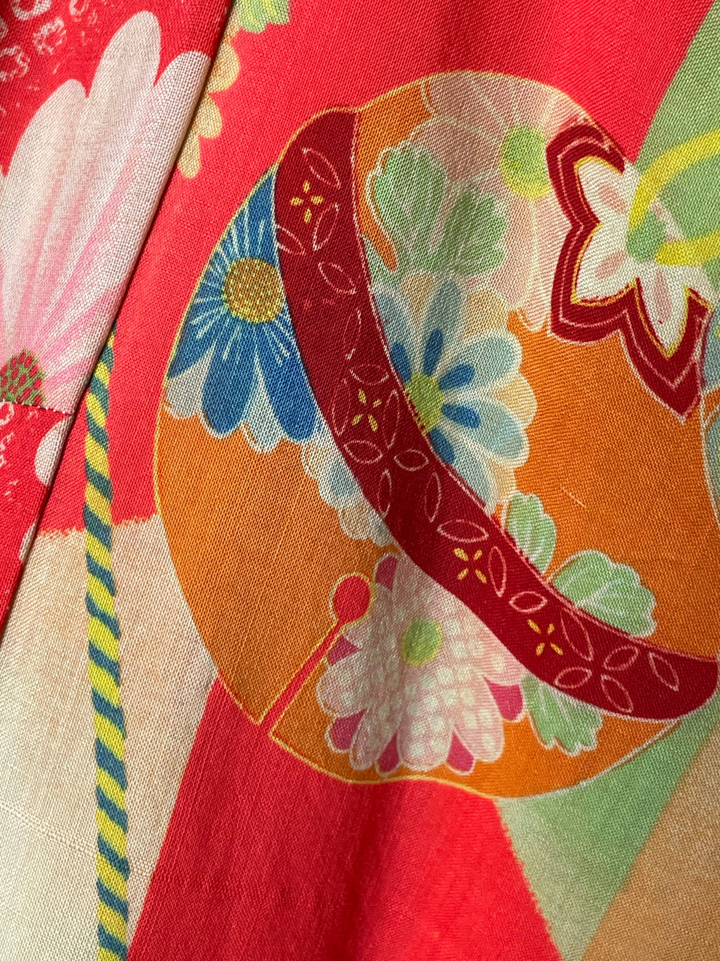 Vintage Japanese Red Floral Silk Kimono