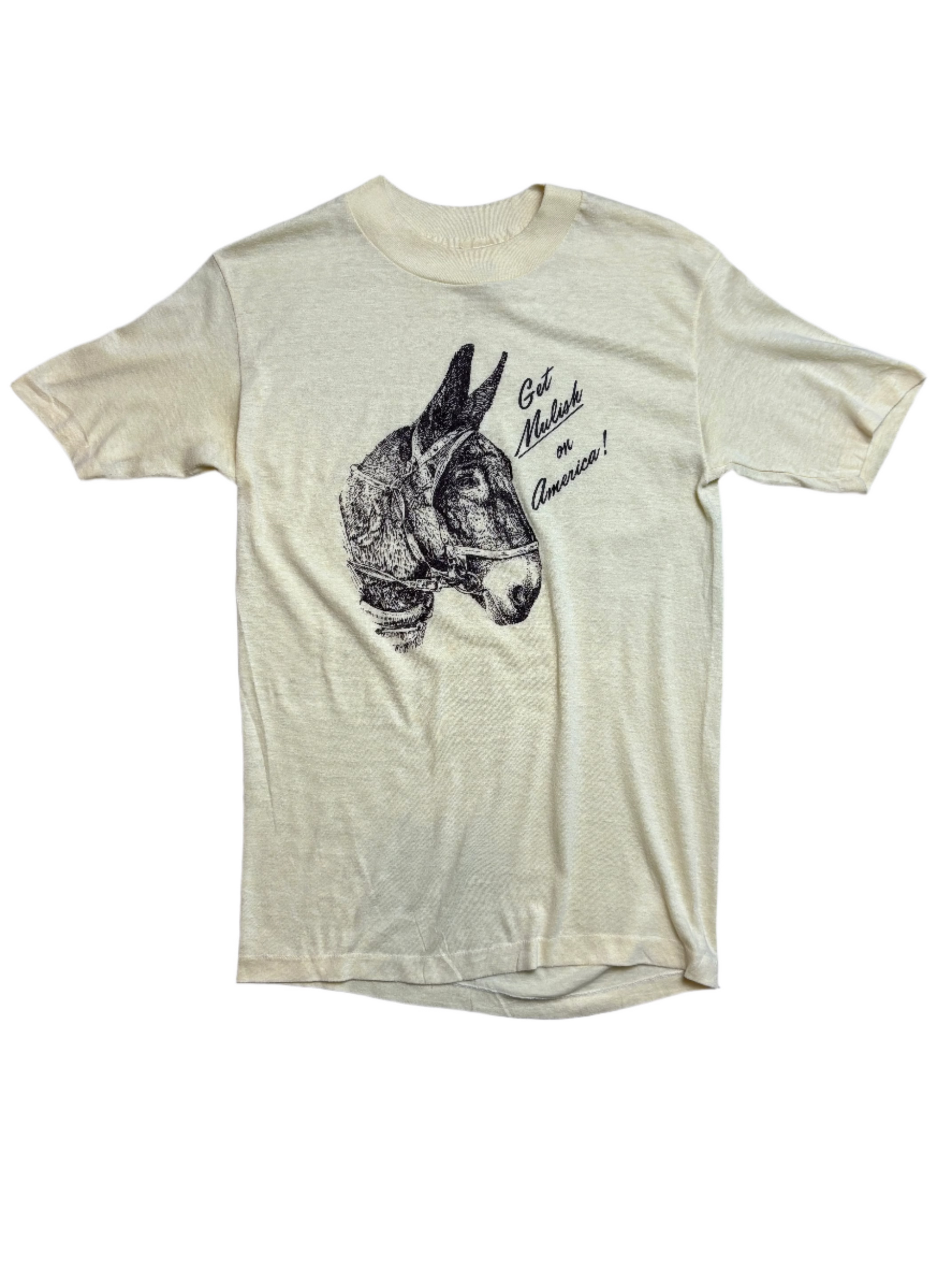 Vintage "Get Mulish On American" Donkey Yellow T-Shirt - XS