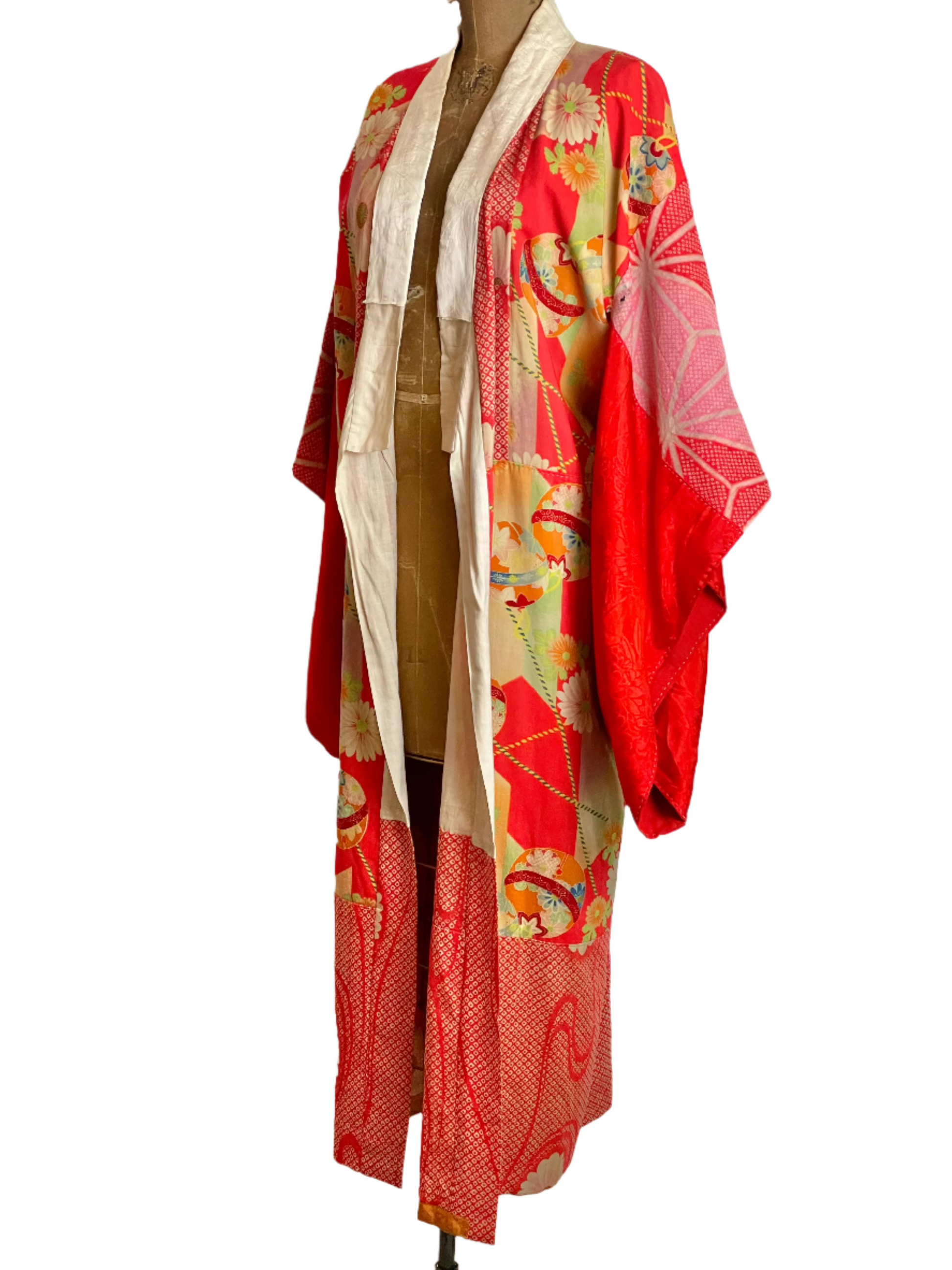 Vintage Japanese Red Floral Silk Kimono