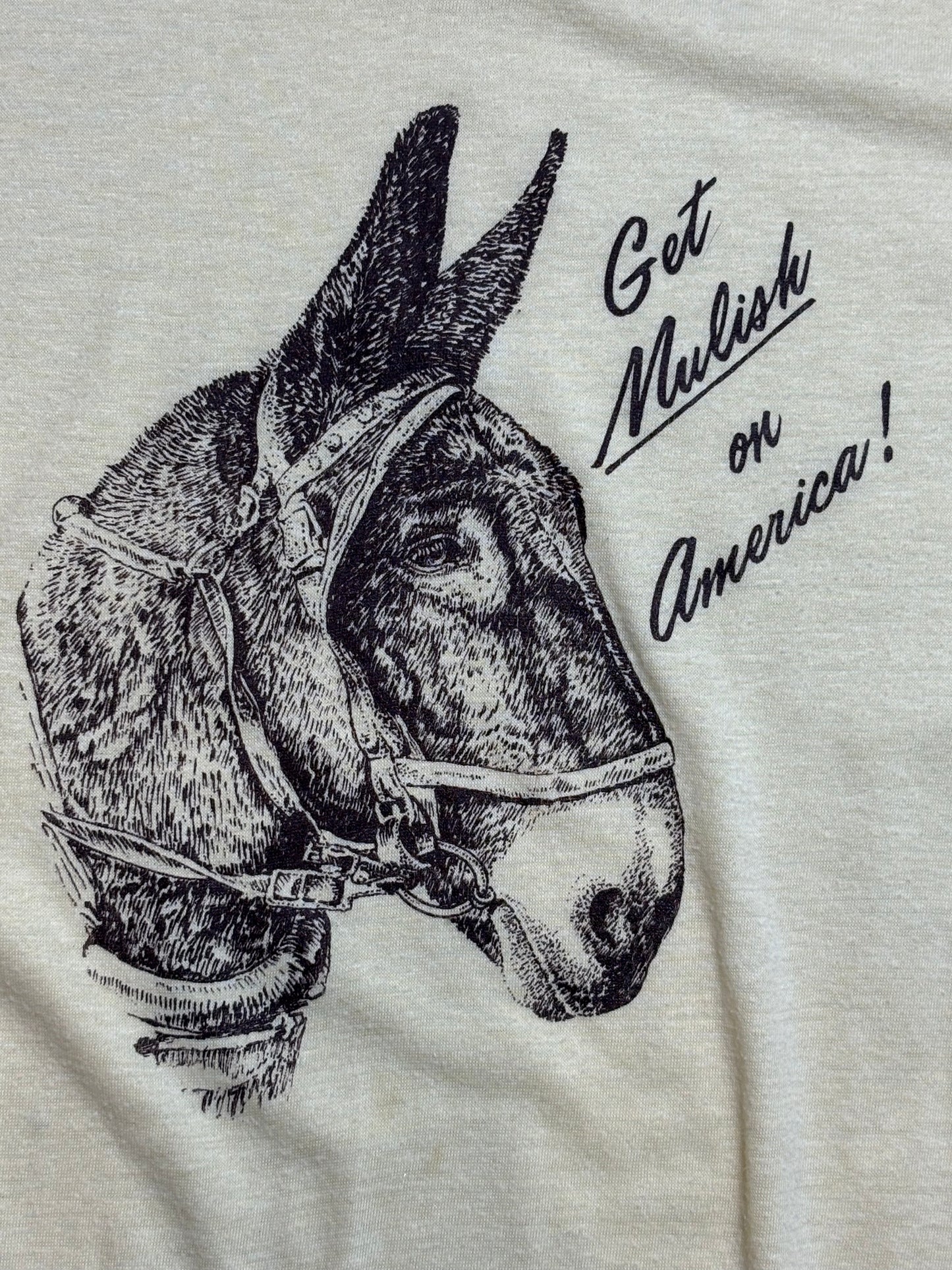 Vintage "Get Mulish On American" Donkey Yellow T-Shirt - XS