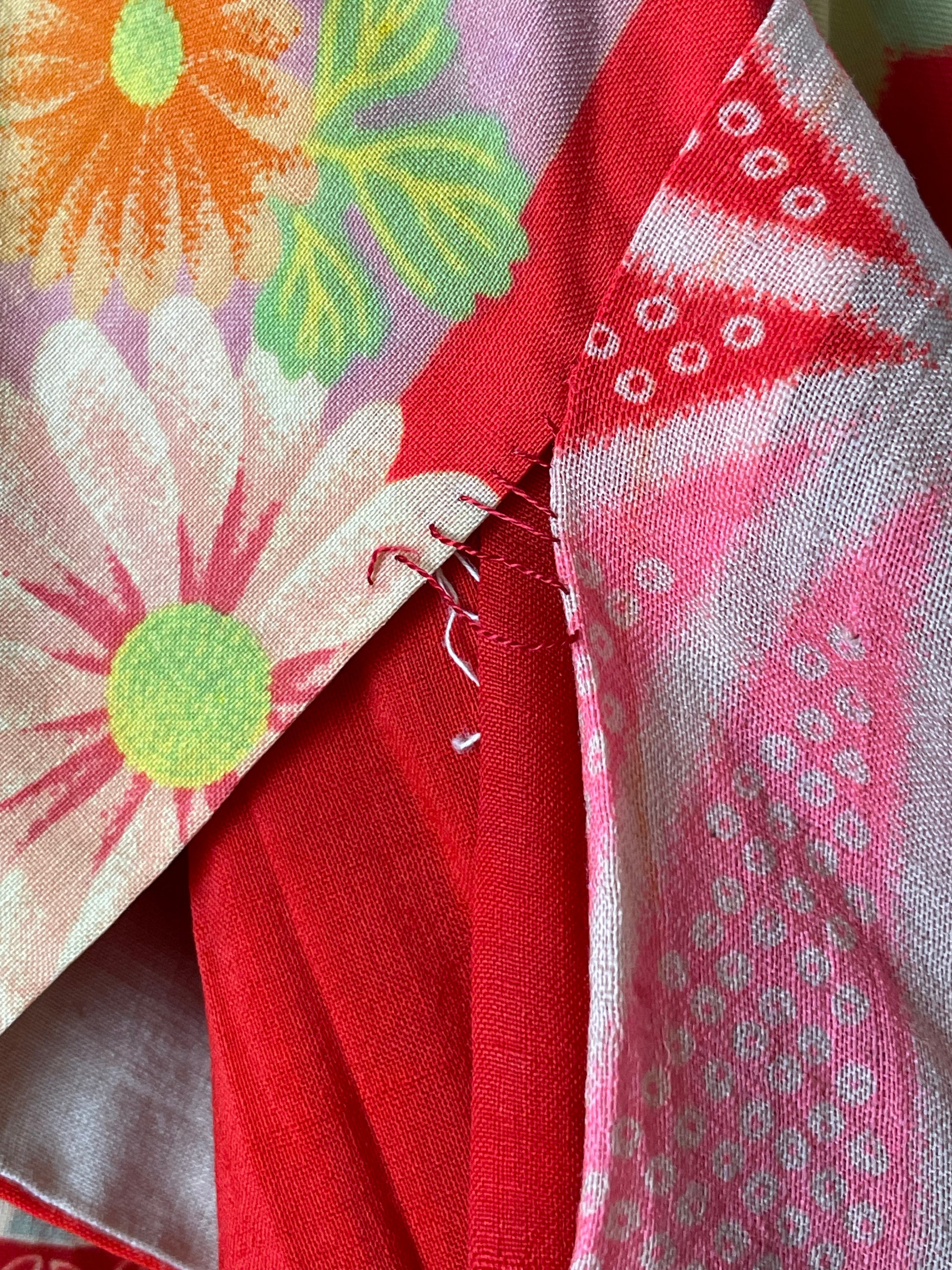 Vintage Japanese Red Floral Silk Kimono