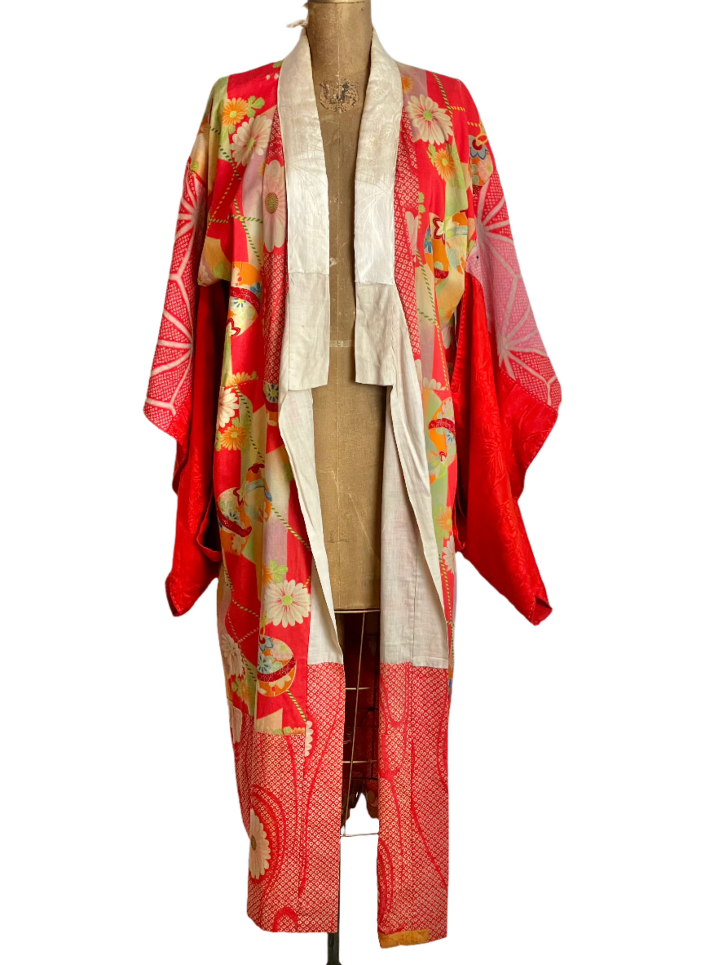 Vintage Japanese Red Floral Silk Kimono