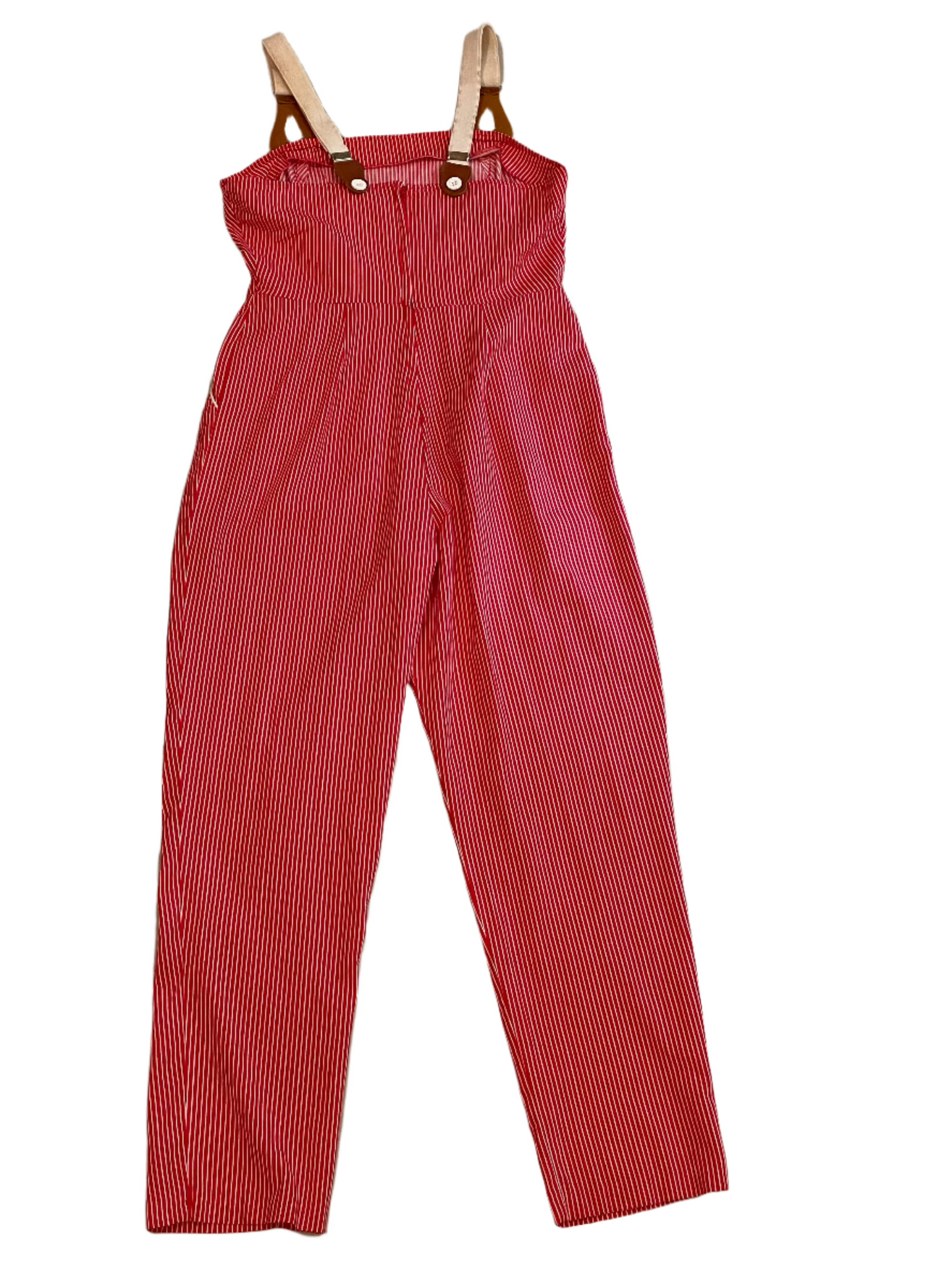 '70s Vintage Young Edwardian Red/White Pinstriped Jumpsuit - SM