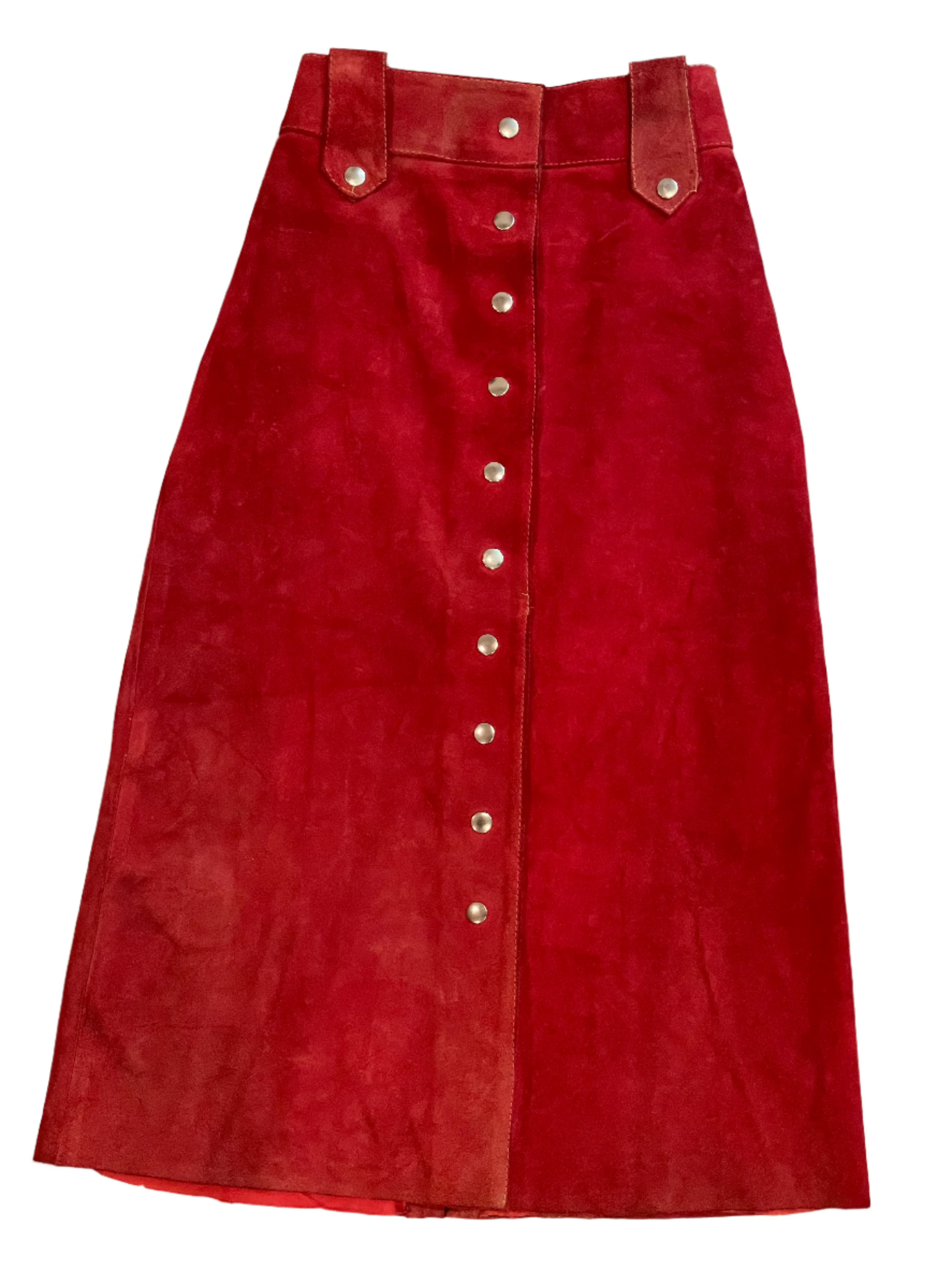 '60s Vintage Red Suede A-Line Midi Skirt 24"