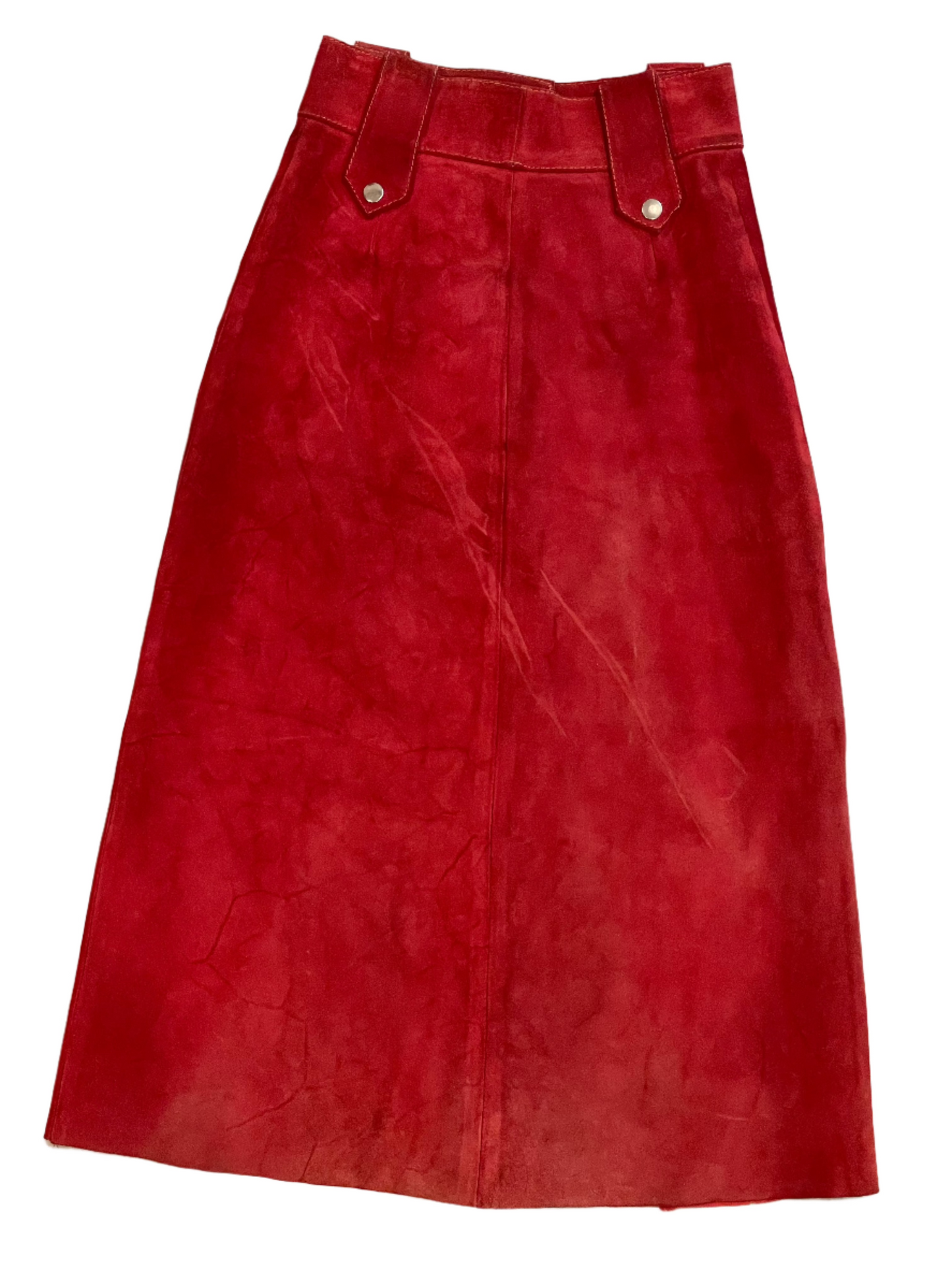 '60s Vintage Red Suede A-Line Midi Skirt 24"