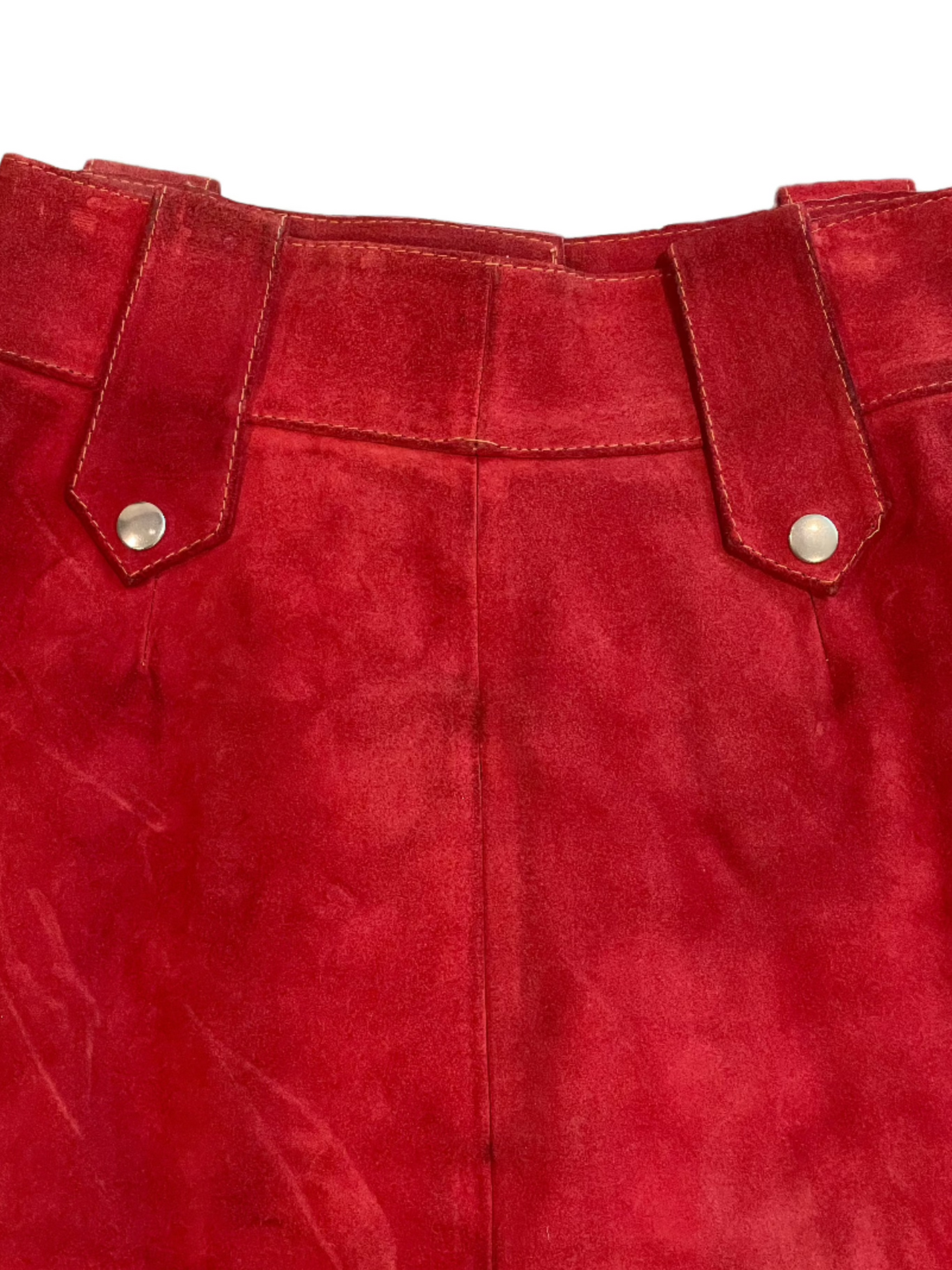 '60s Vintage Red Suede A-Line Midi Skirt 24"