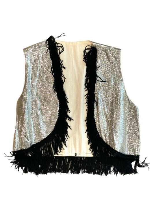 Vintage Child's Circus Vest w/Silver Lurex & Blk Fringe 8-10Y