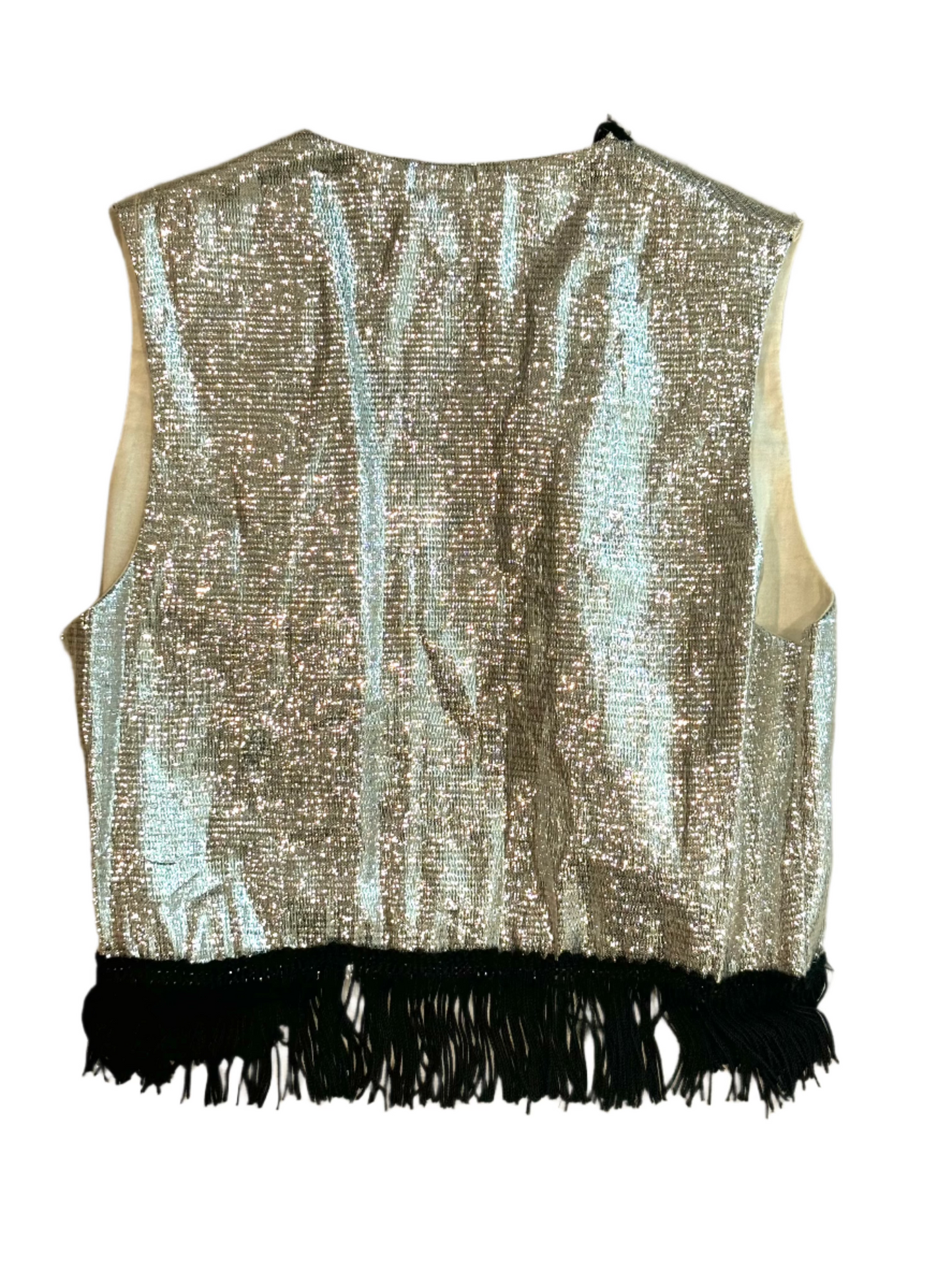 Vintage Child's Circus Vest w/Silver Lurex & Blk Fringe 8-10Y