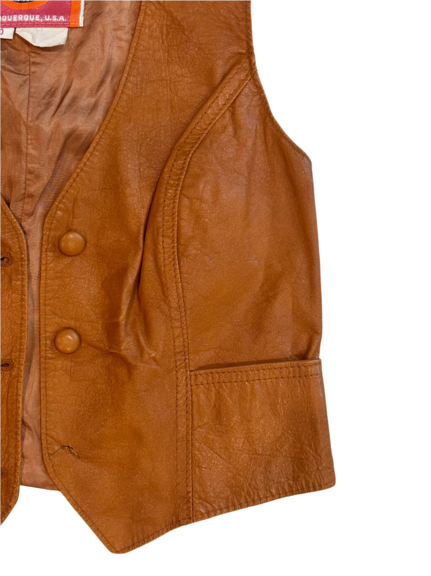 Vintage Child's Ms.Pioneer Burnt Orange Leather Western Vest 8-10Y