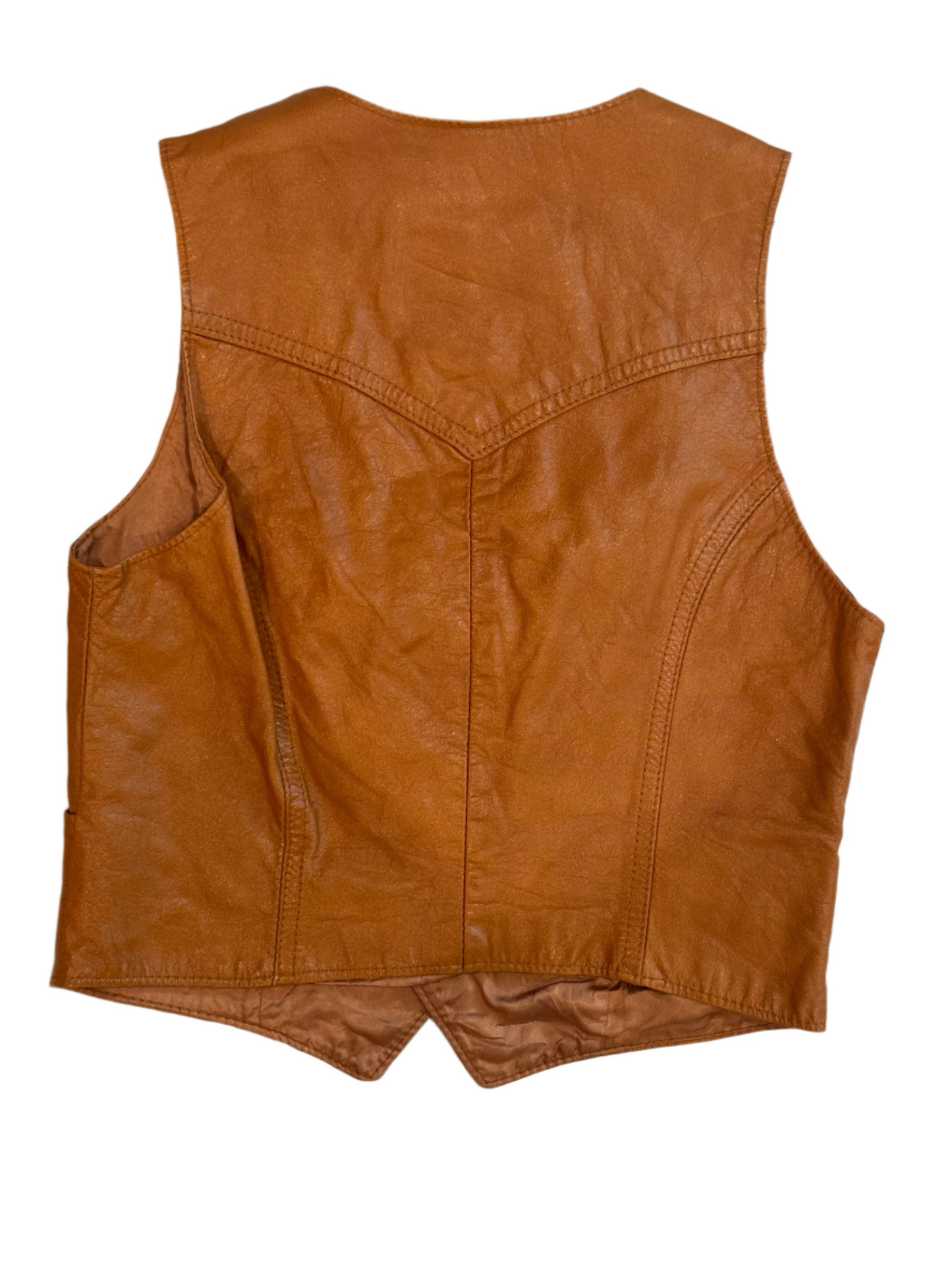 Vintage Child's Ms.Pioneer Burnt Orange Leather Western Vest 8-10Y