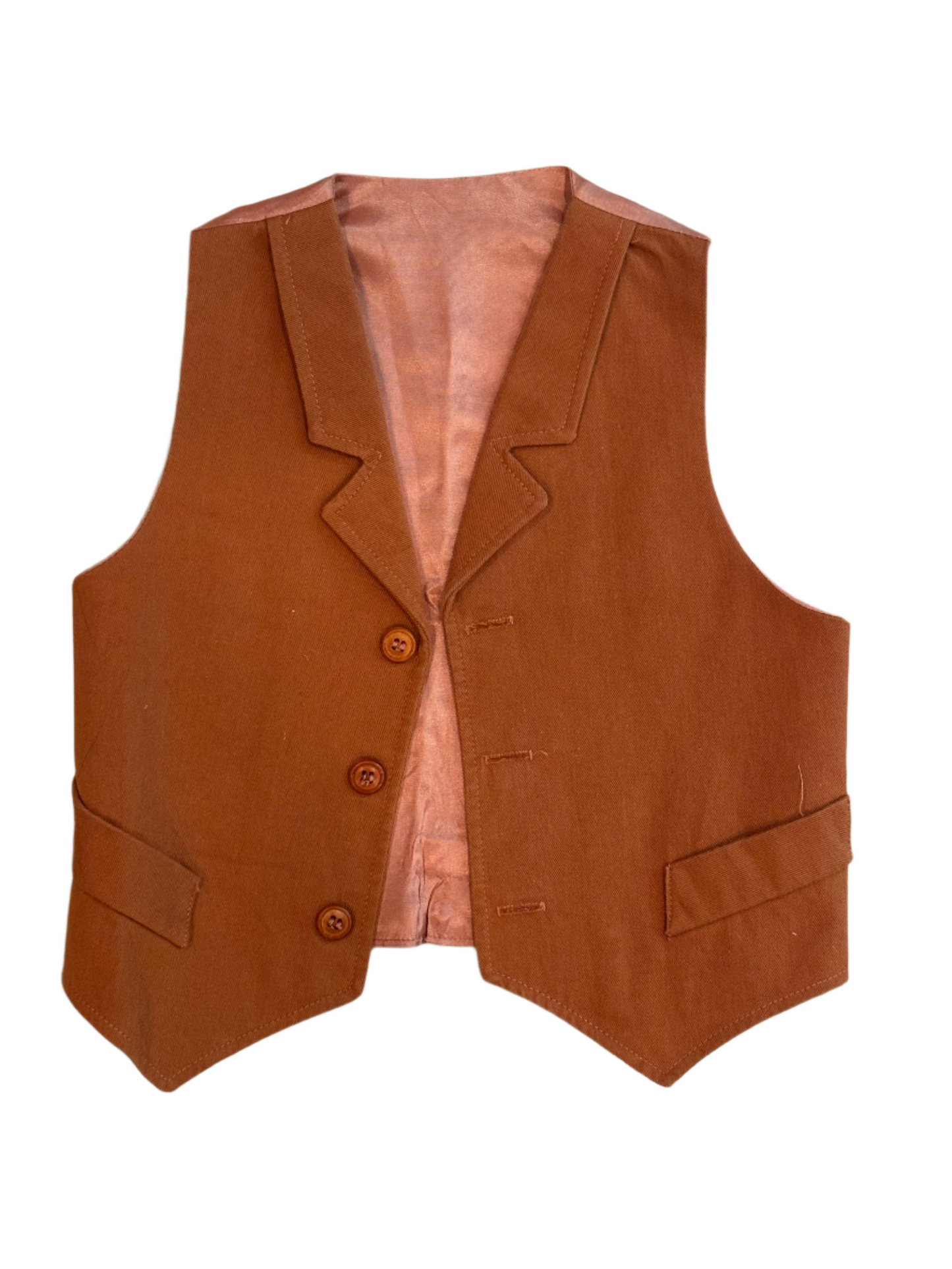 Vintage Child's Burnt Orange Cotton Vest 3-4Y