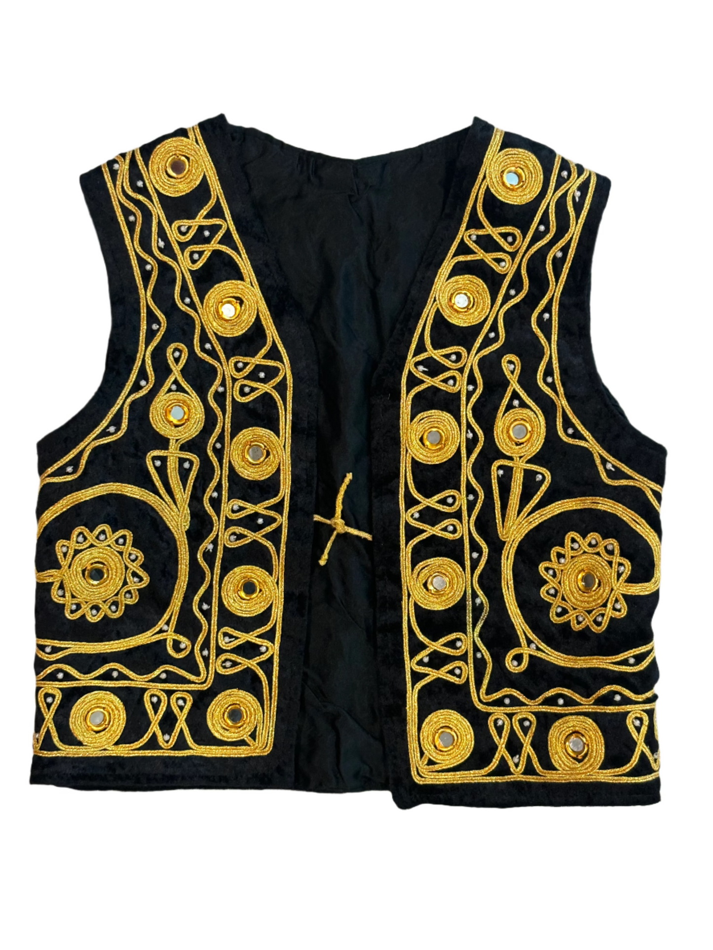 Vintage Child's Blk/Gold Mirrored Afghan Vest 5-6Y