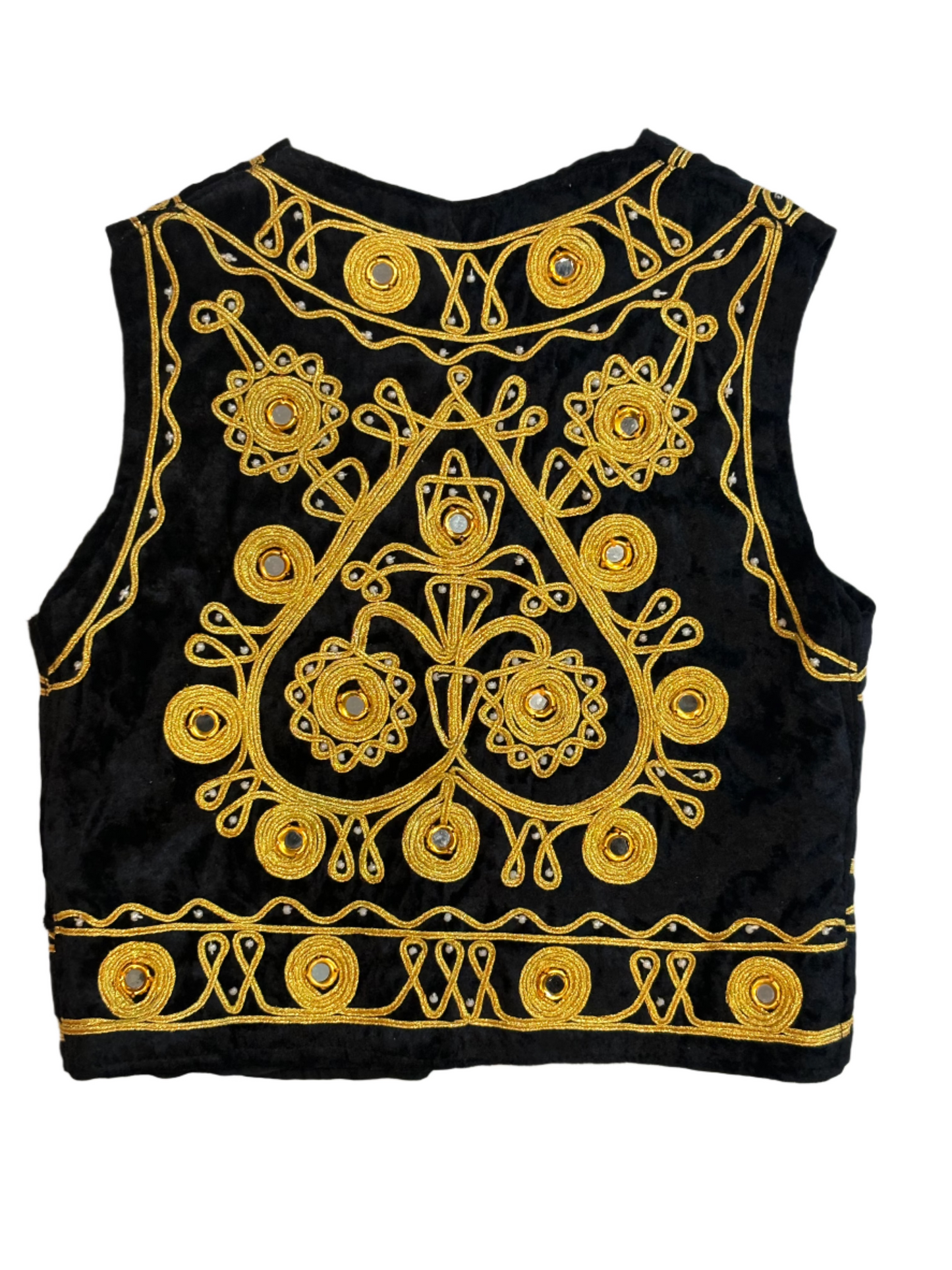 Vintage Child's Blk/Gold Mirrored Afghan Vest 5-6Y