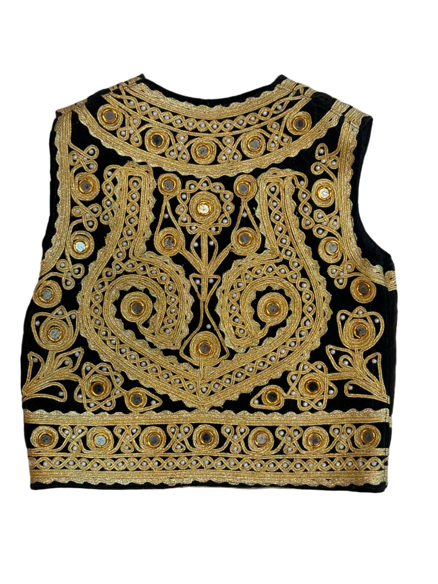 Vintage Child's Blk/Gold Mirrored Afghan Vest 5-6Y