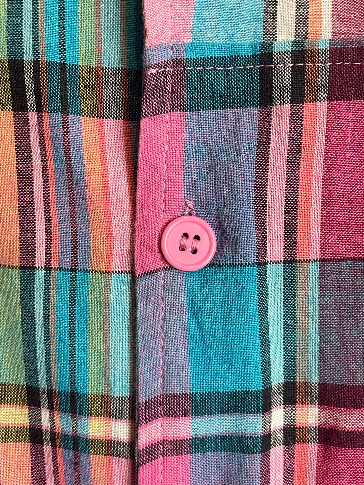 1980s Madras Pink Plaid Shirt Dress