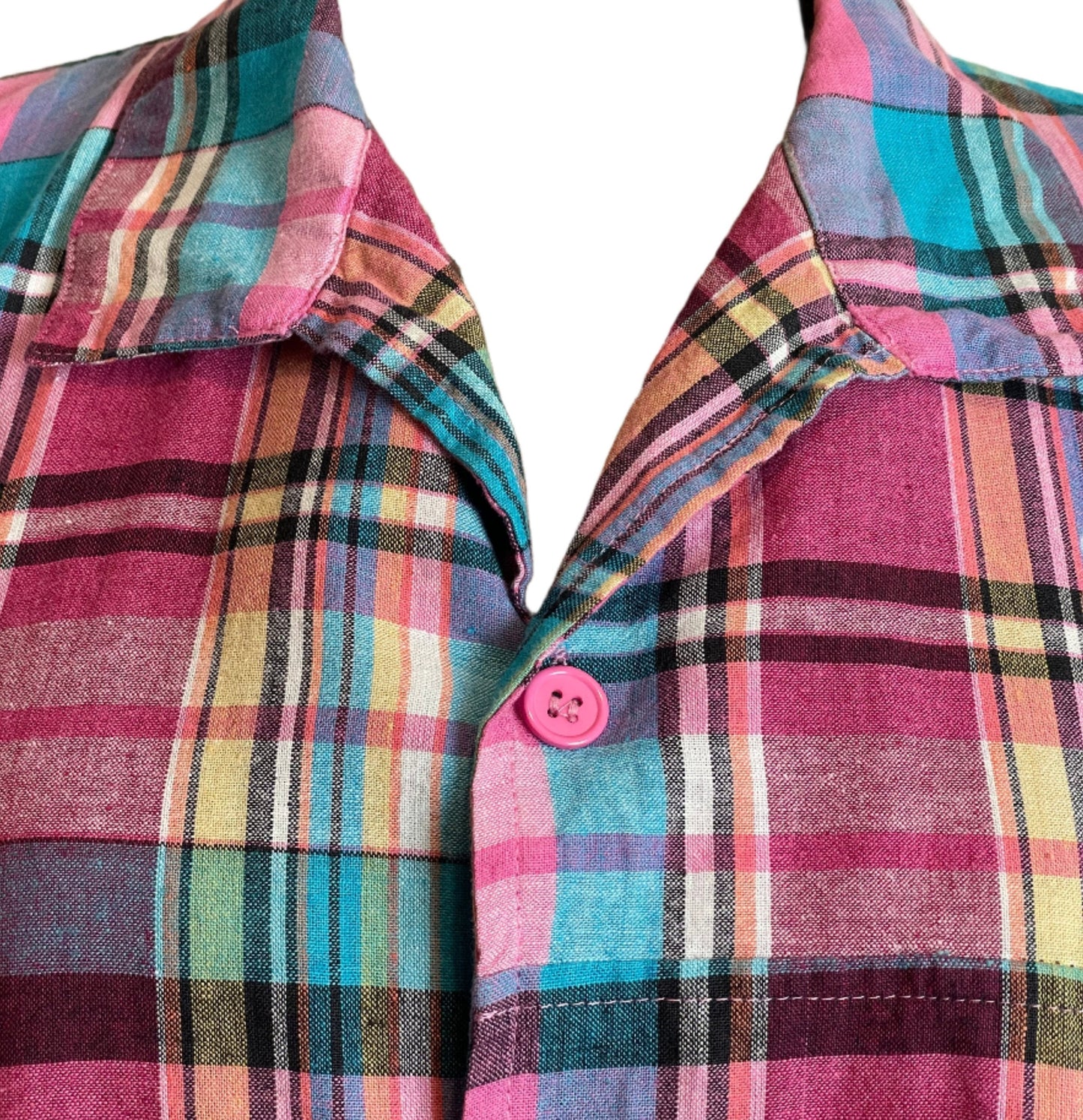 1980s Madras Pink Plaid Shirt Dress