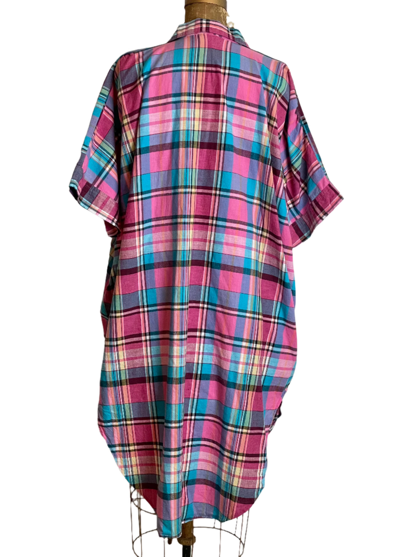 1980s Madras Pink Plaid Shirt Dress