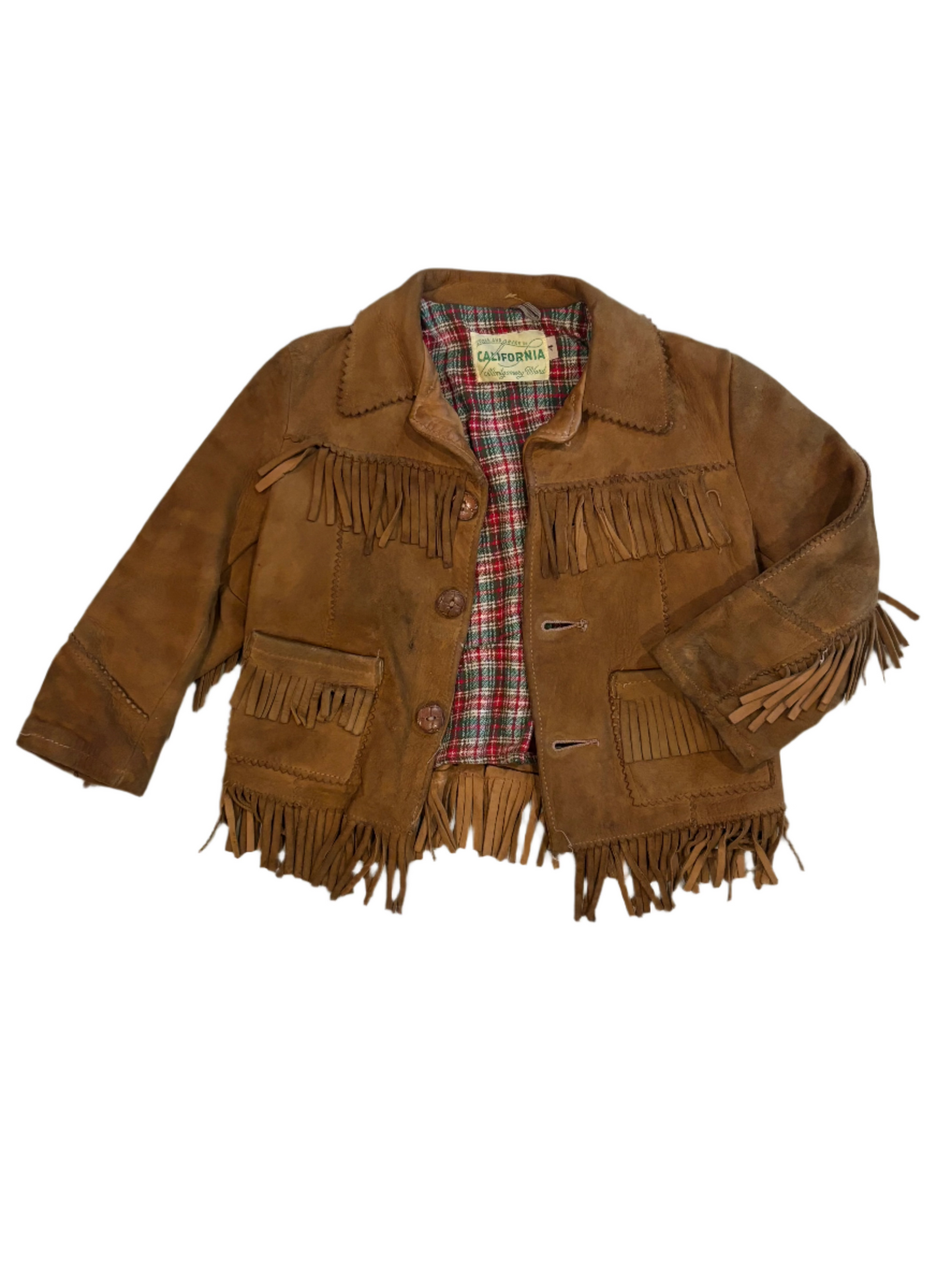 1950's Vintage Montgomery Ward Child's Brwn Suede Fringe Jacket 3-4Y