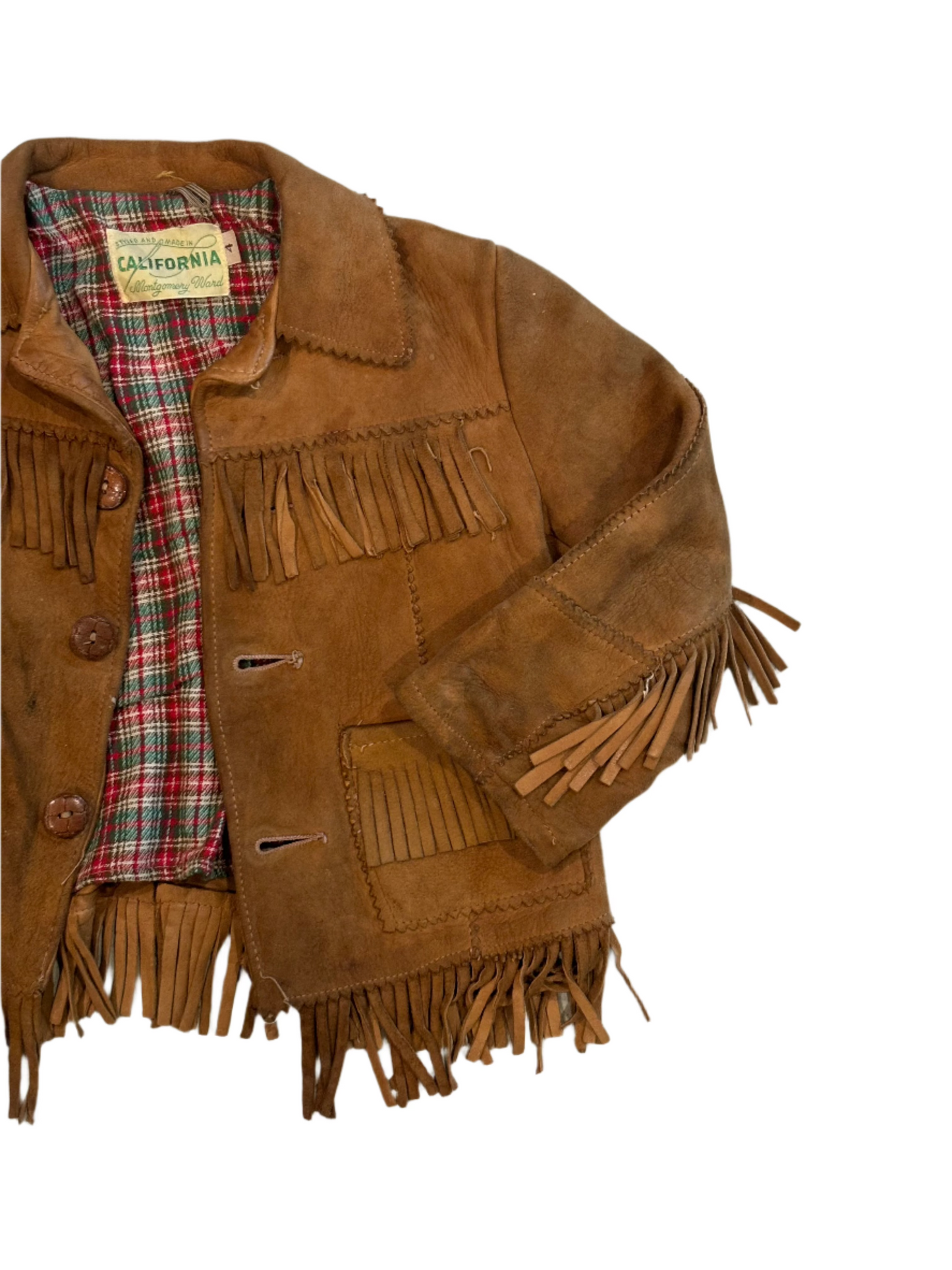 1950's Vintage Montgomery Ward Child's Brwn Suede Fringe Jacket 3-4Y