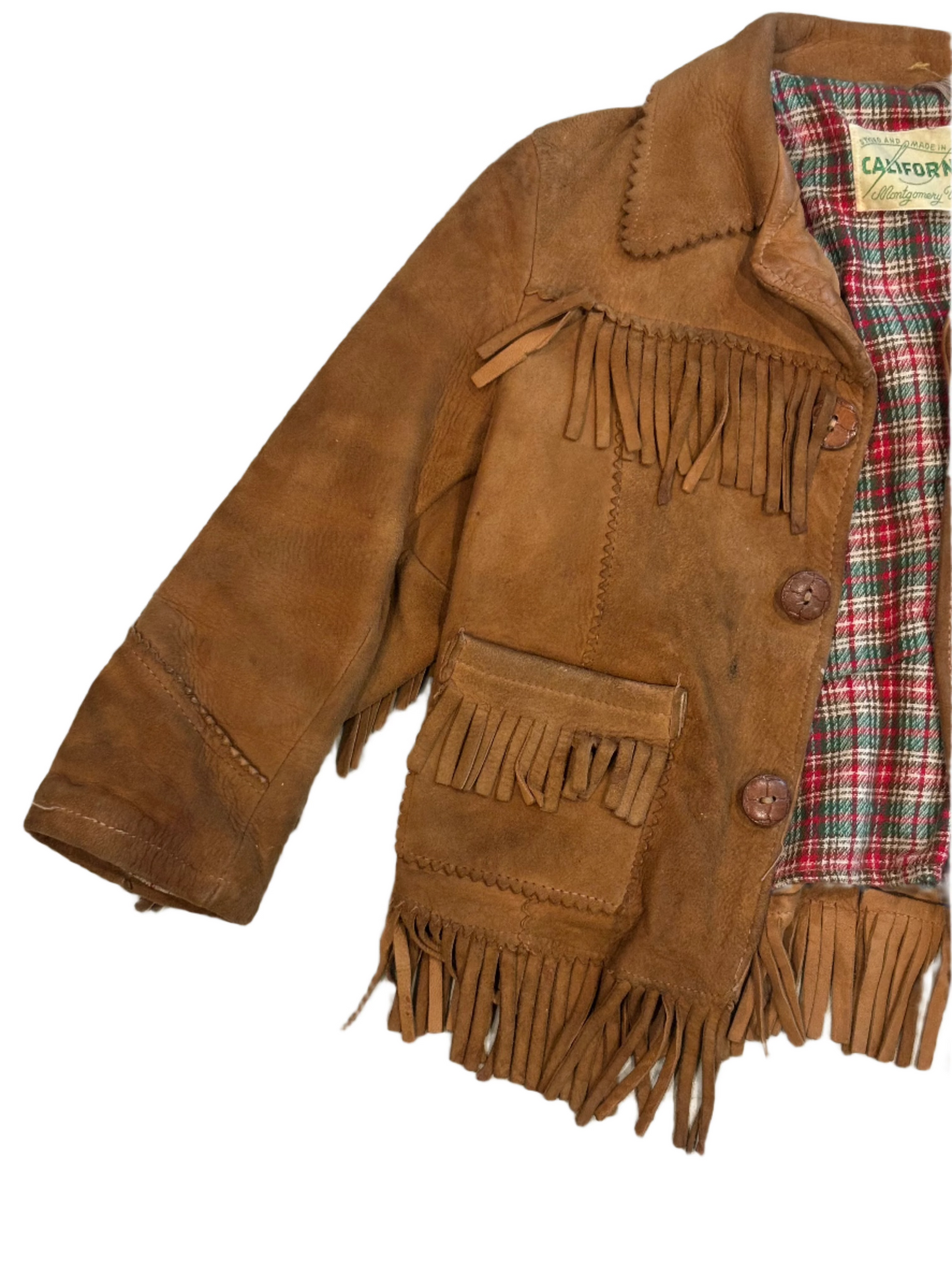 1950's Vintage Montgomery Ward Child's Brwn Suede Fringe Jacket 3-4Y