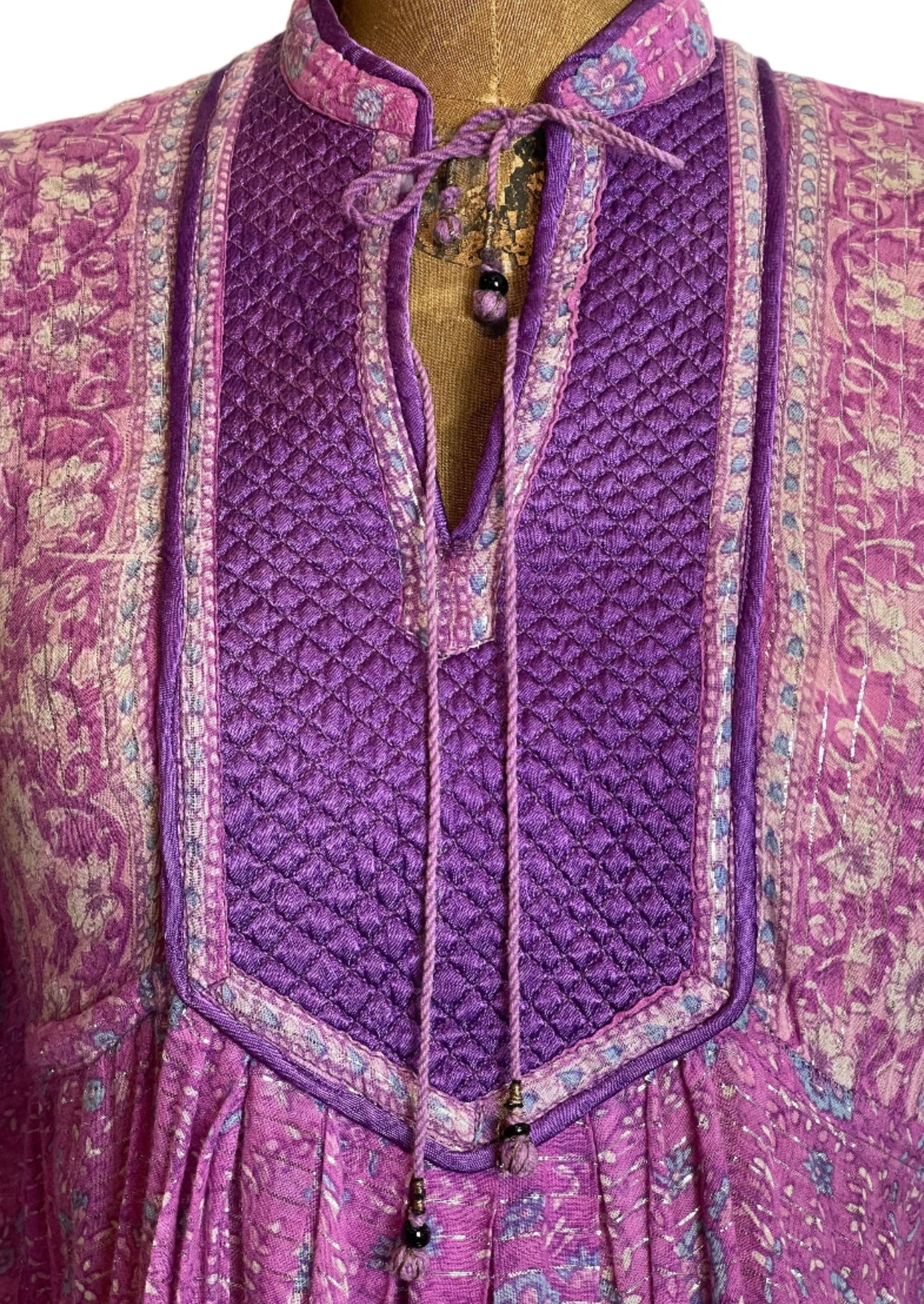 '70s Vintage Purple India Gauze Block Print Dress