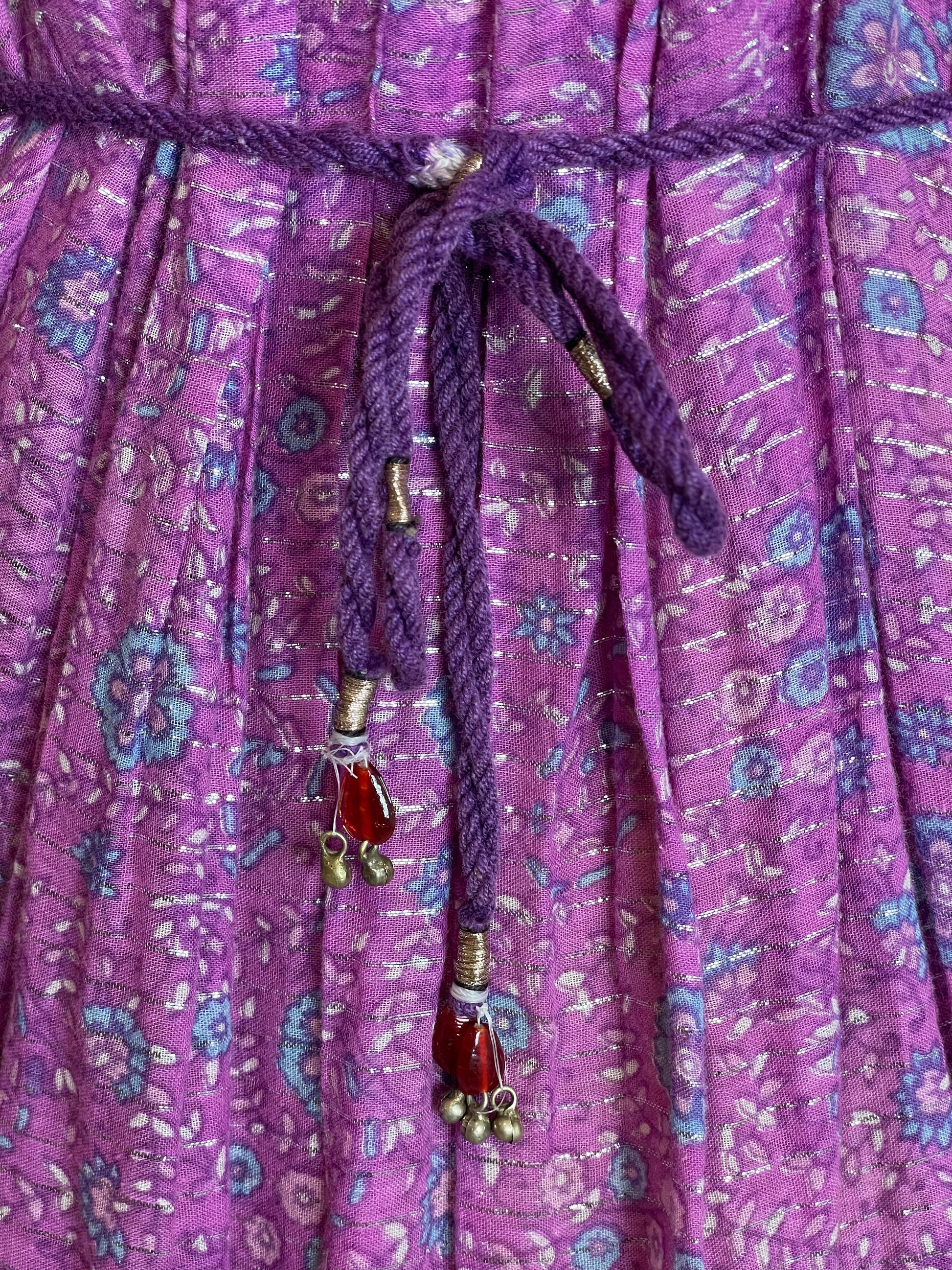 '70s Vintage Purple India Gauze Block Print Dress