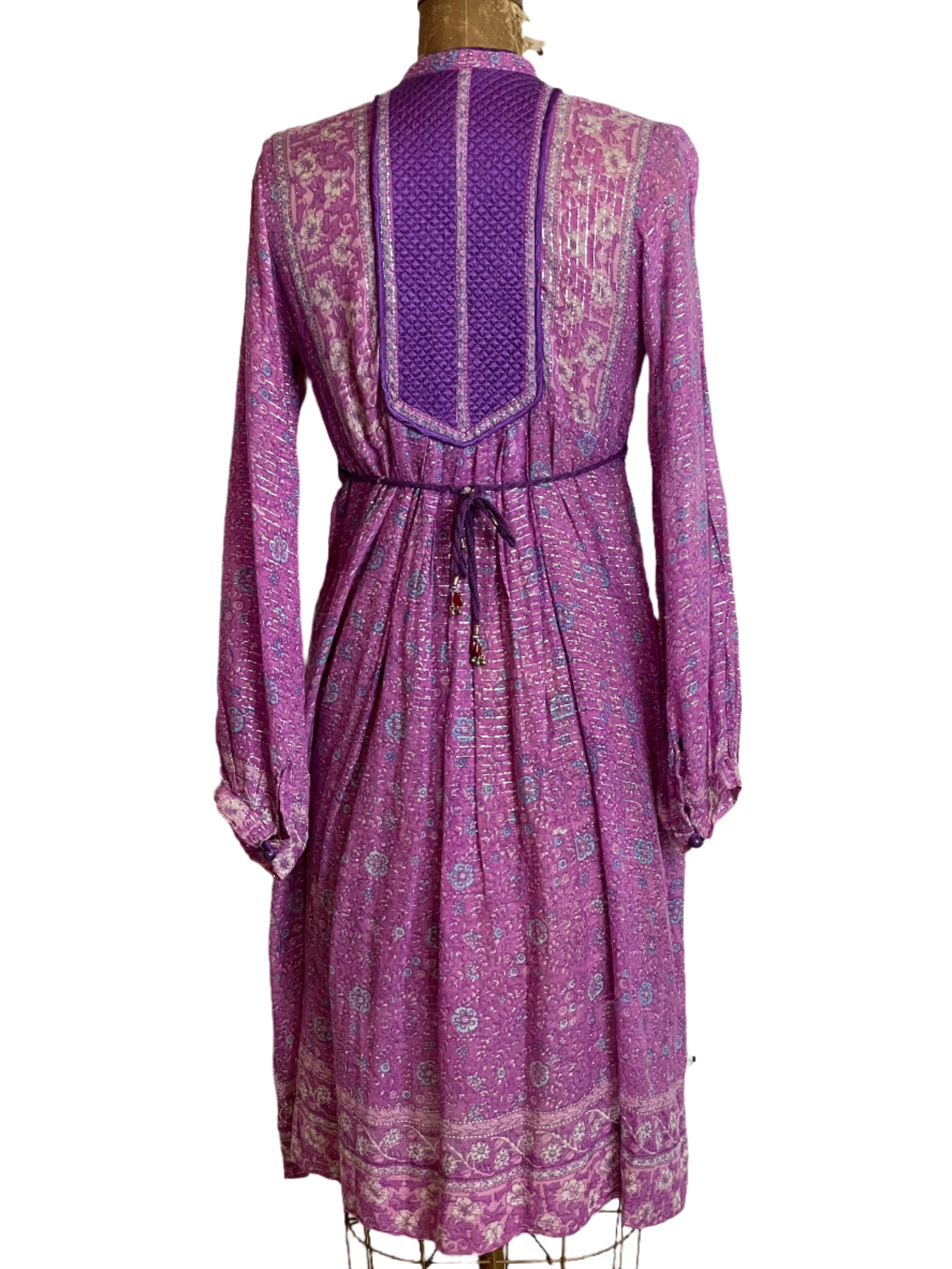 '70s Vintage Purple India Gauze Block Print Dress