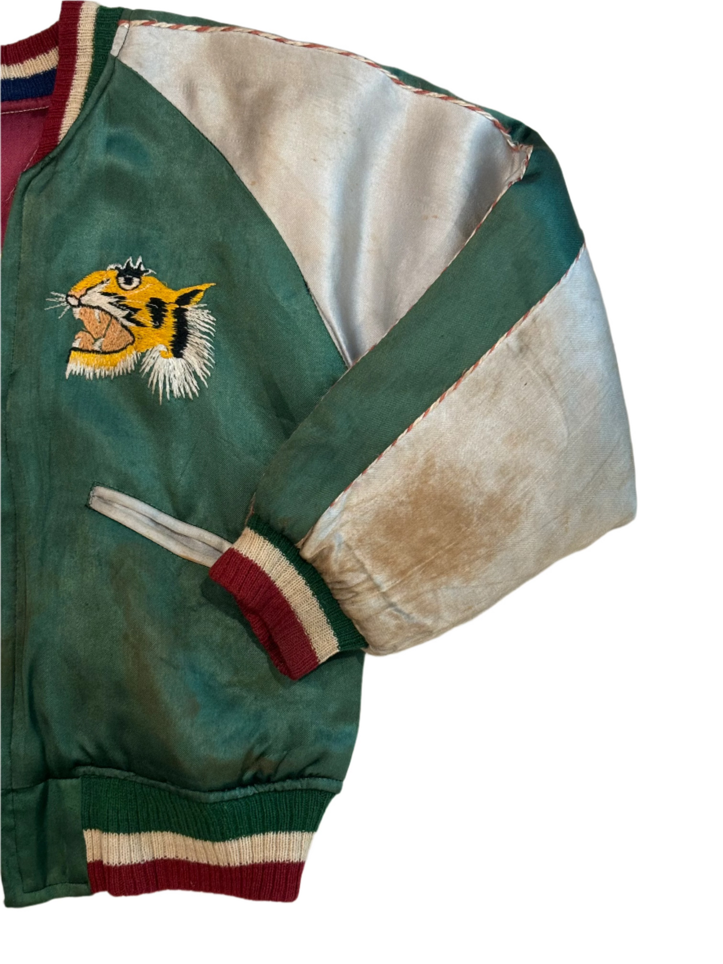 Vintage Child's Sukajan Silver/Green w/Tiger Reversible Jacket 6-8Y