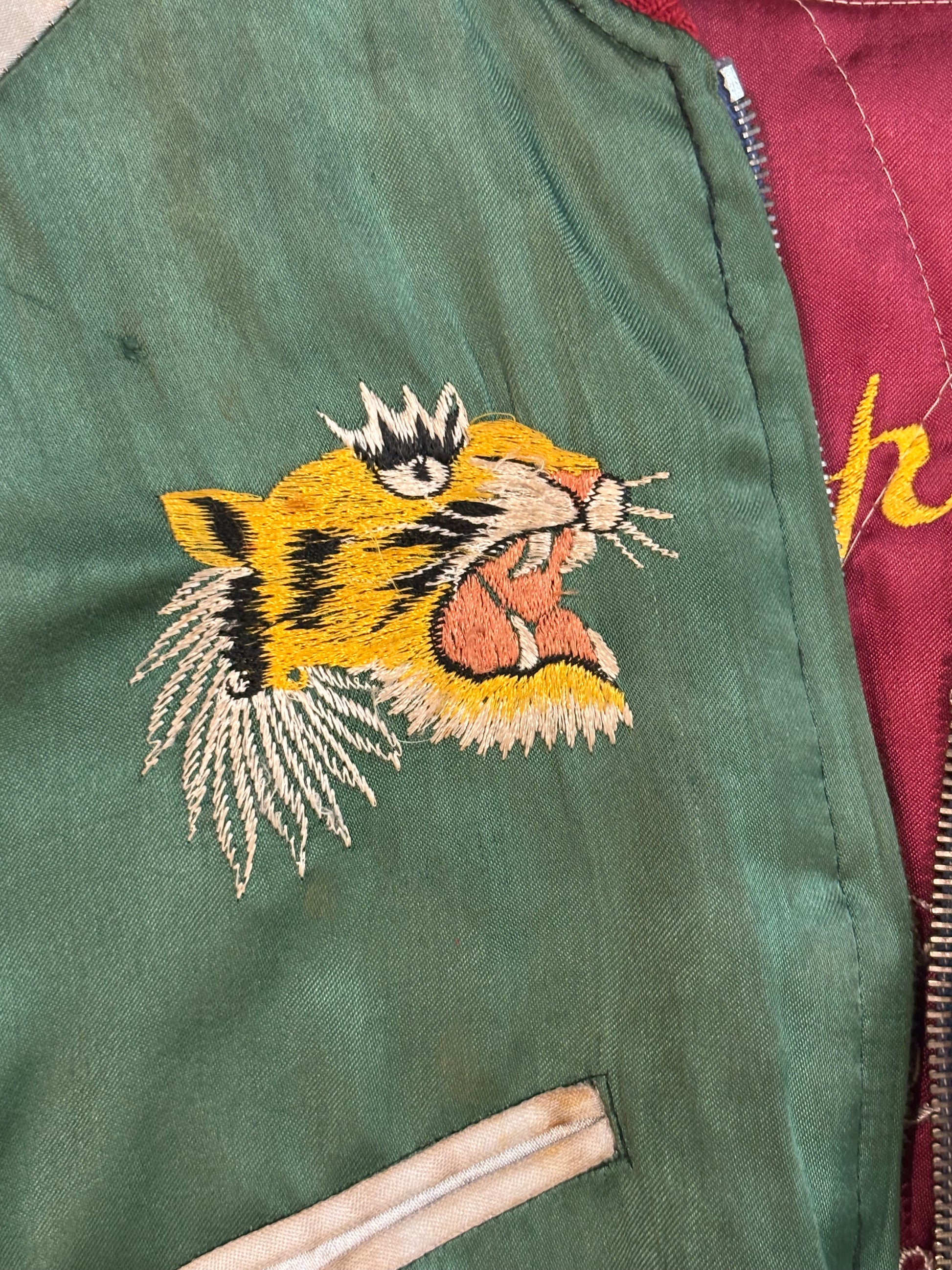 Vintage Child's Sukajan Silver/Green w/Tiger Reversible Jacket 6-8Y