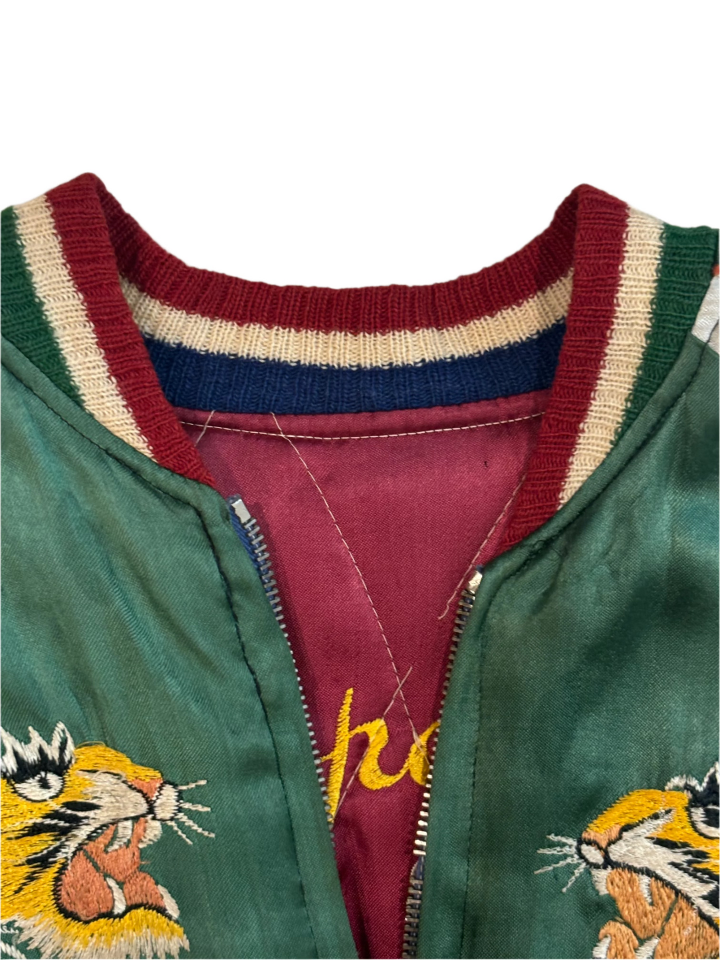 Vintage Child's Sukajan Silver/Green w/Tiger Reversible Jacket 6-8Y