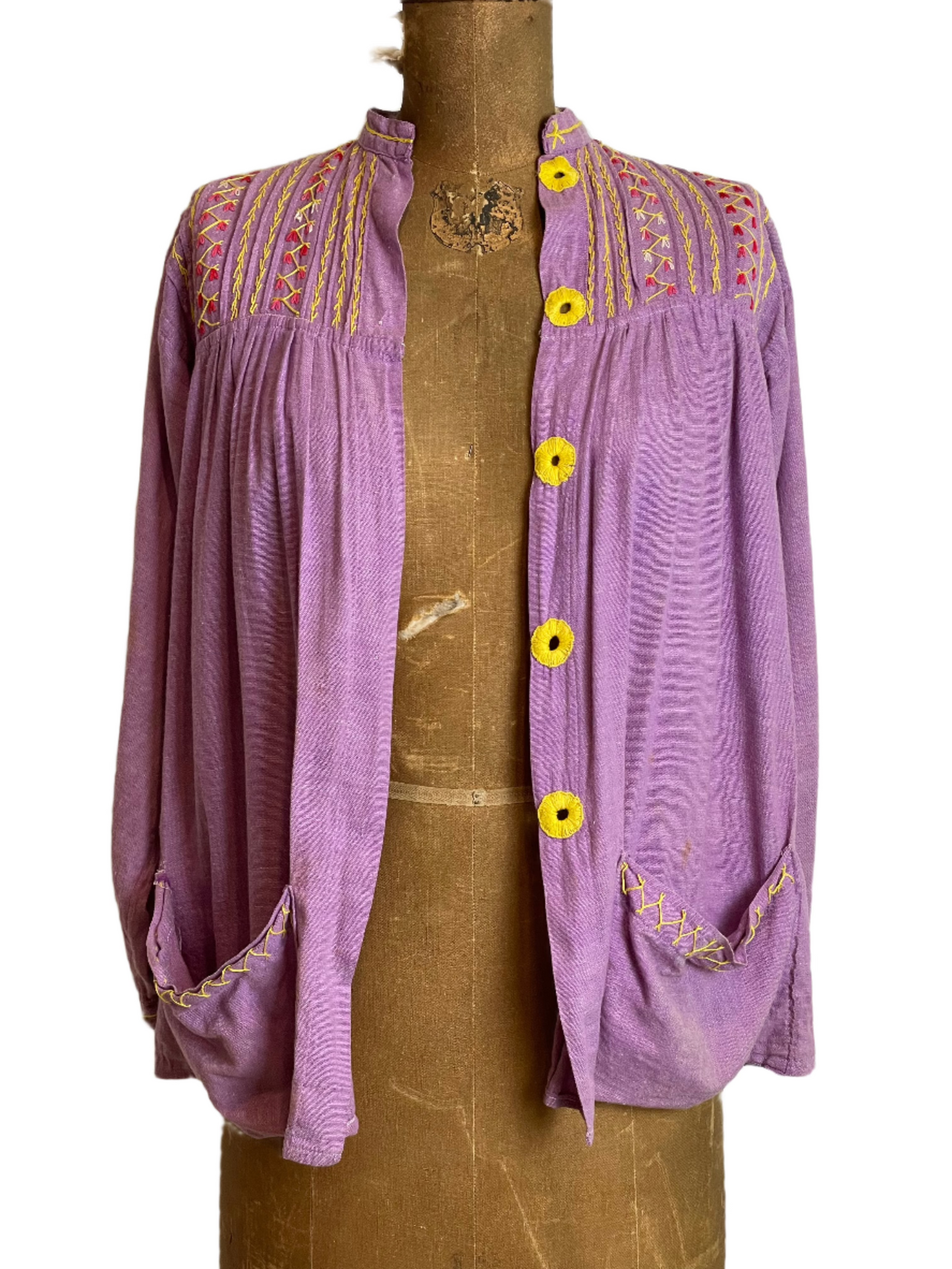 '70s Vintage Embroidered Mexican Purple Gauze Blouse