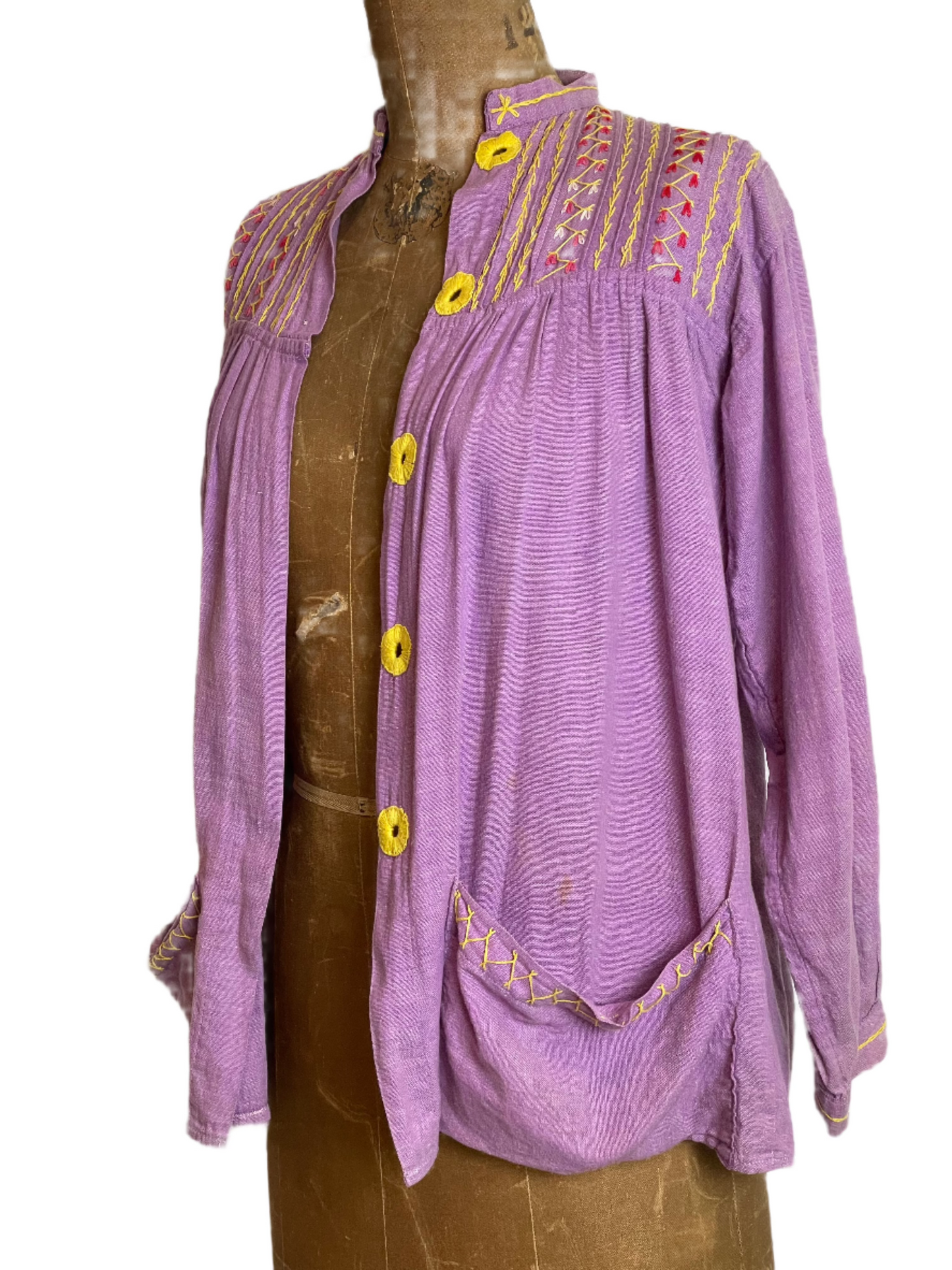 '70s Vintage Embroidered Mexican Purple Gauze Blouse